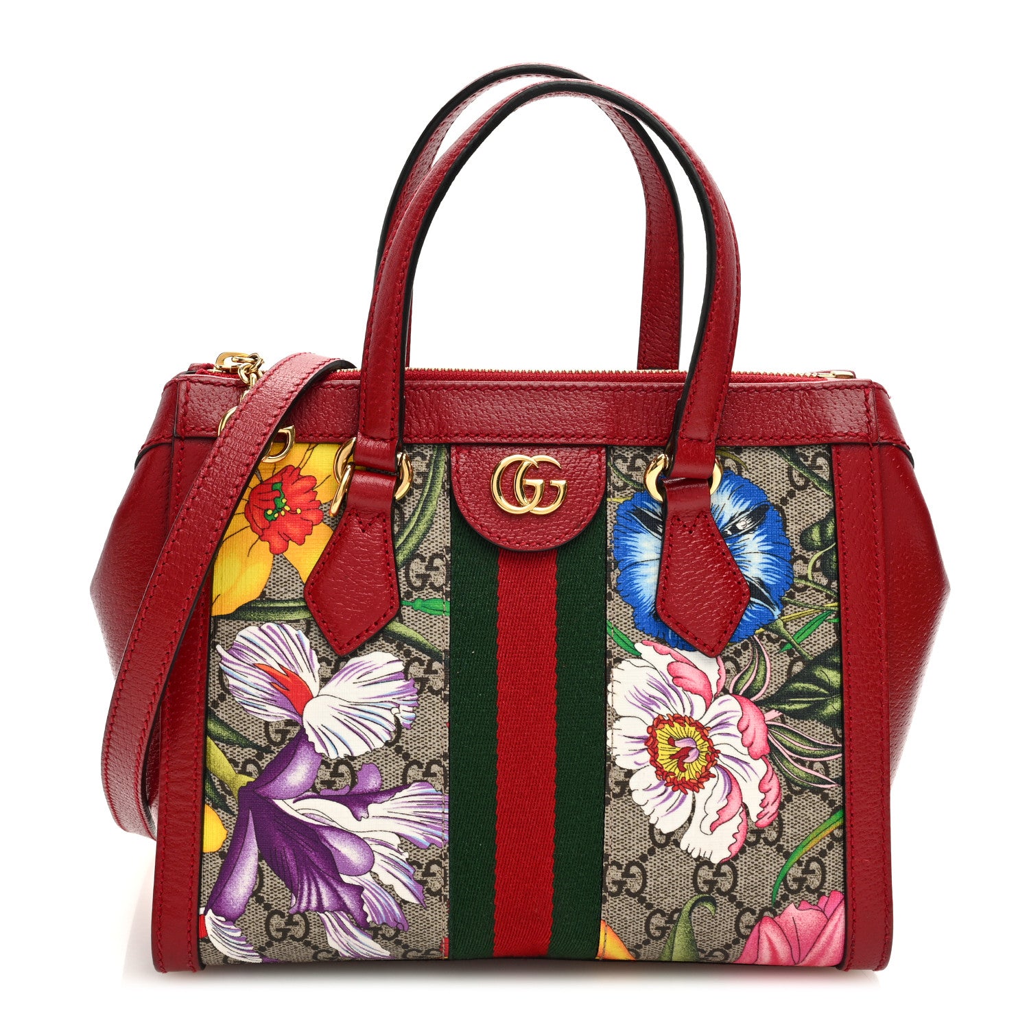 Gucci GG Supreme Monogram Flora Web Small Ophidia Tote Bag Red 1 of 10