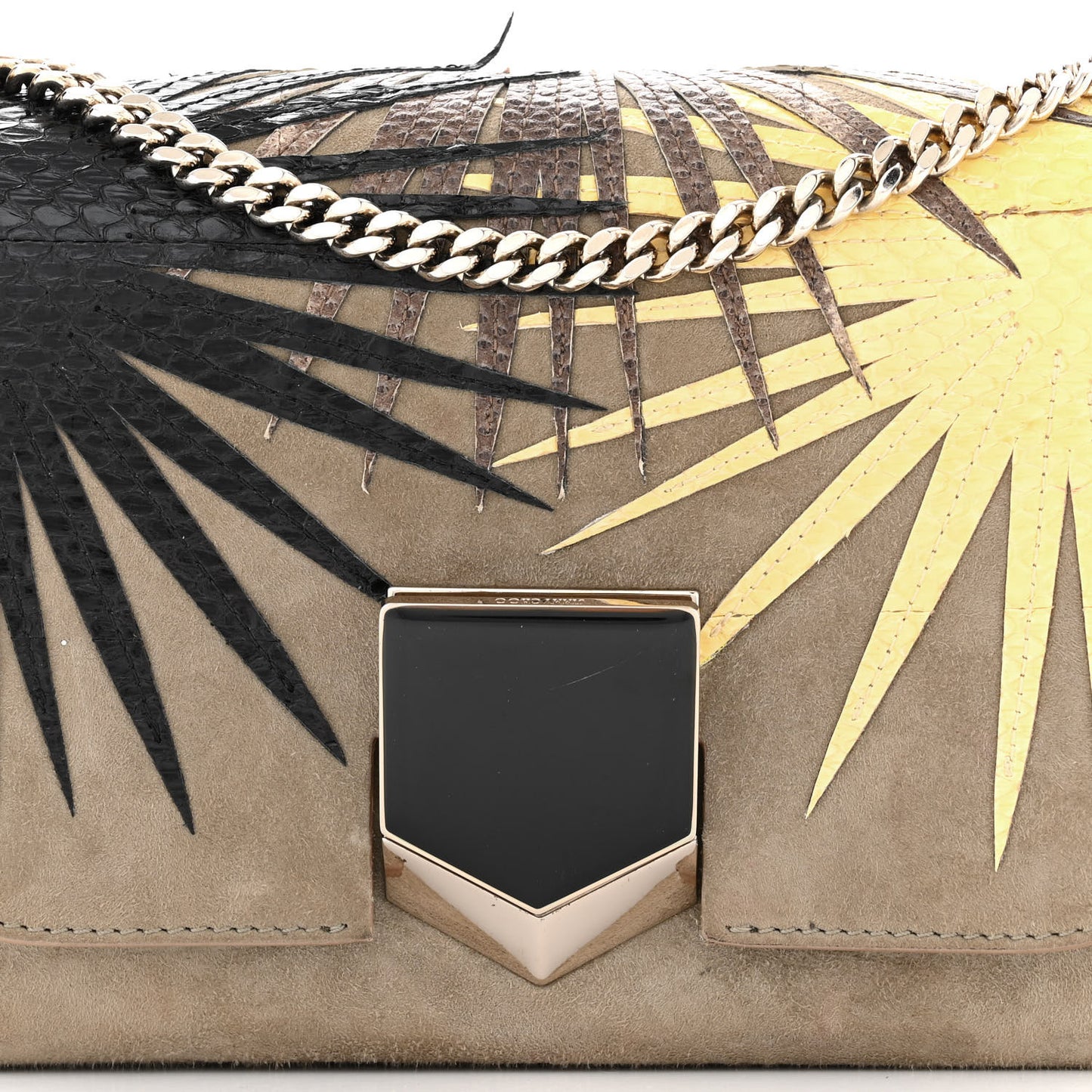 Suede Snakeskin Embroidered Palm Lockett Petite Shoulder Bag Light Khaki Buttercup