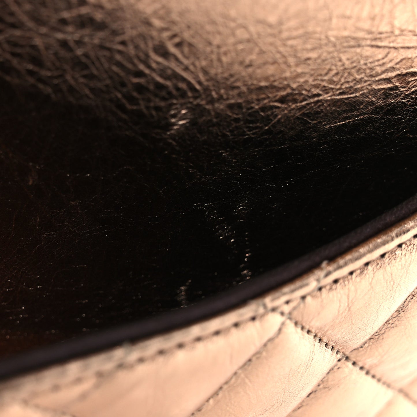 Metallic Aged Calfskin Quilted Medium Double Flap Gold