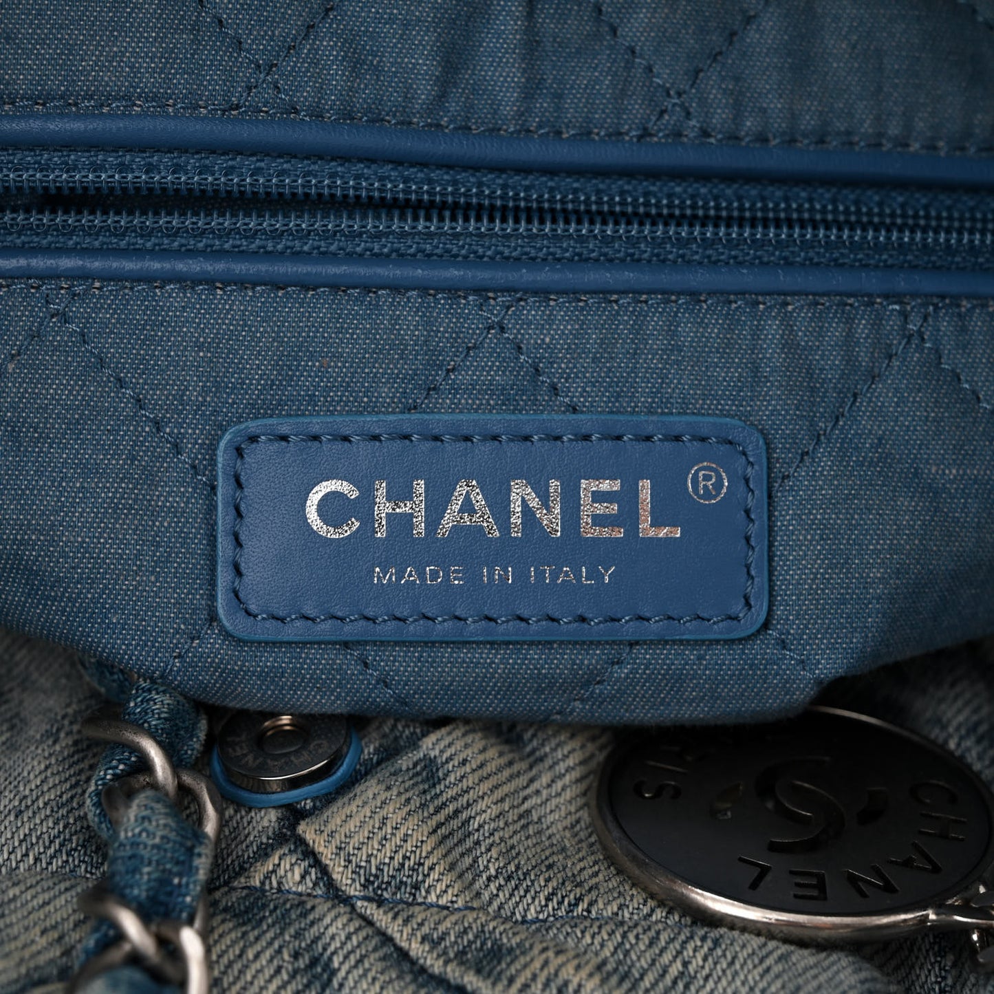 Denim Quilted Small Chanel 22 Blue