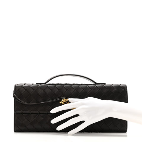 Nappa Intrecciato Long Andiamo Top Handle Clutch Fondant