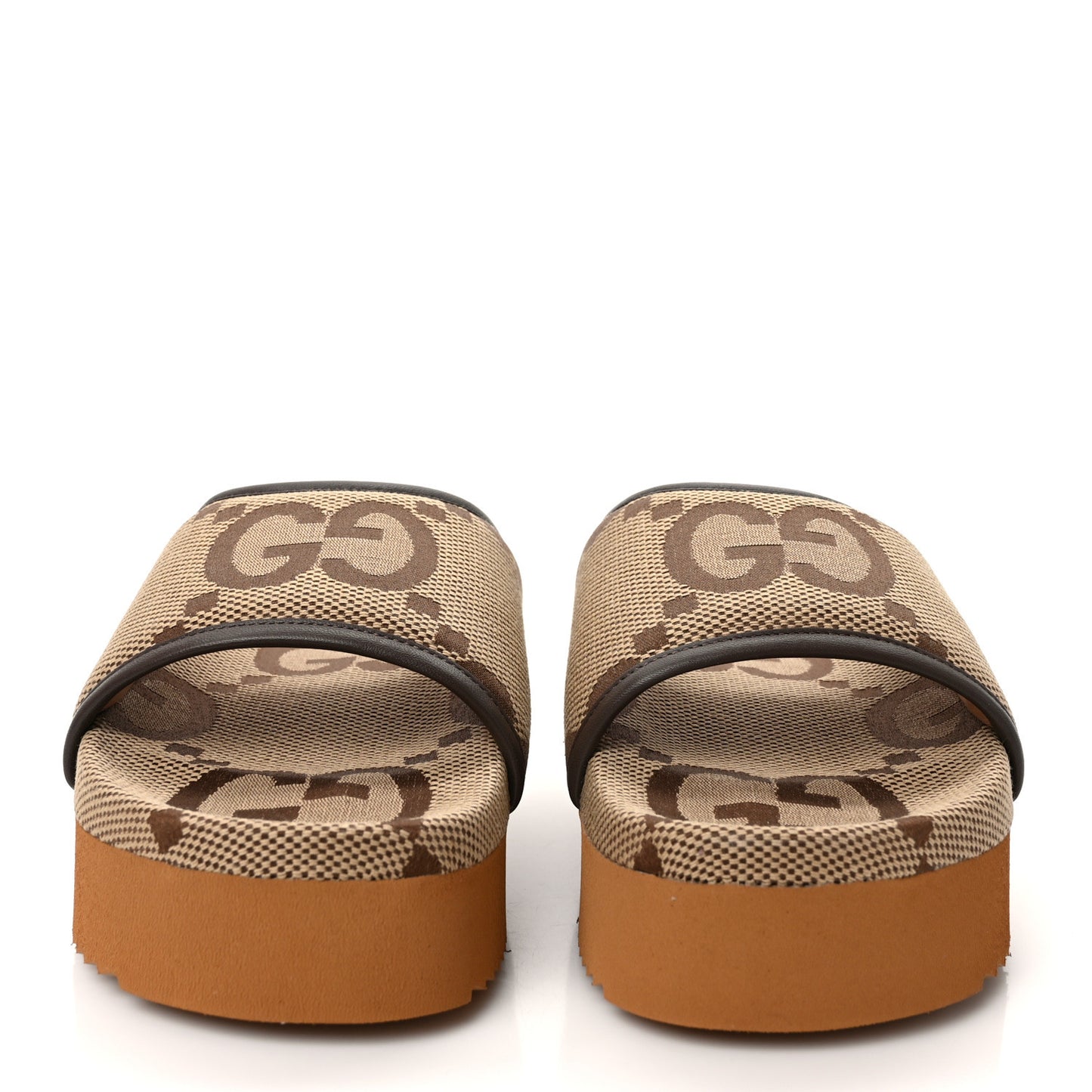 Monogram Jumbo GG Nappa Samoa Platform 40mm Slide Sandals 36 Camel Ebony New Acero