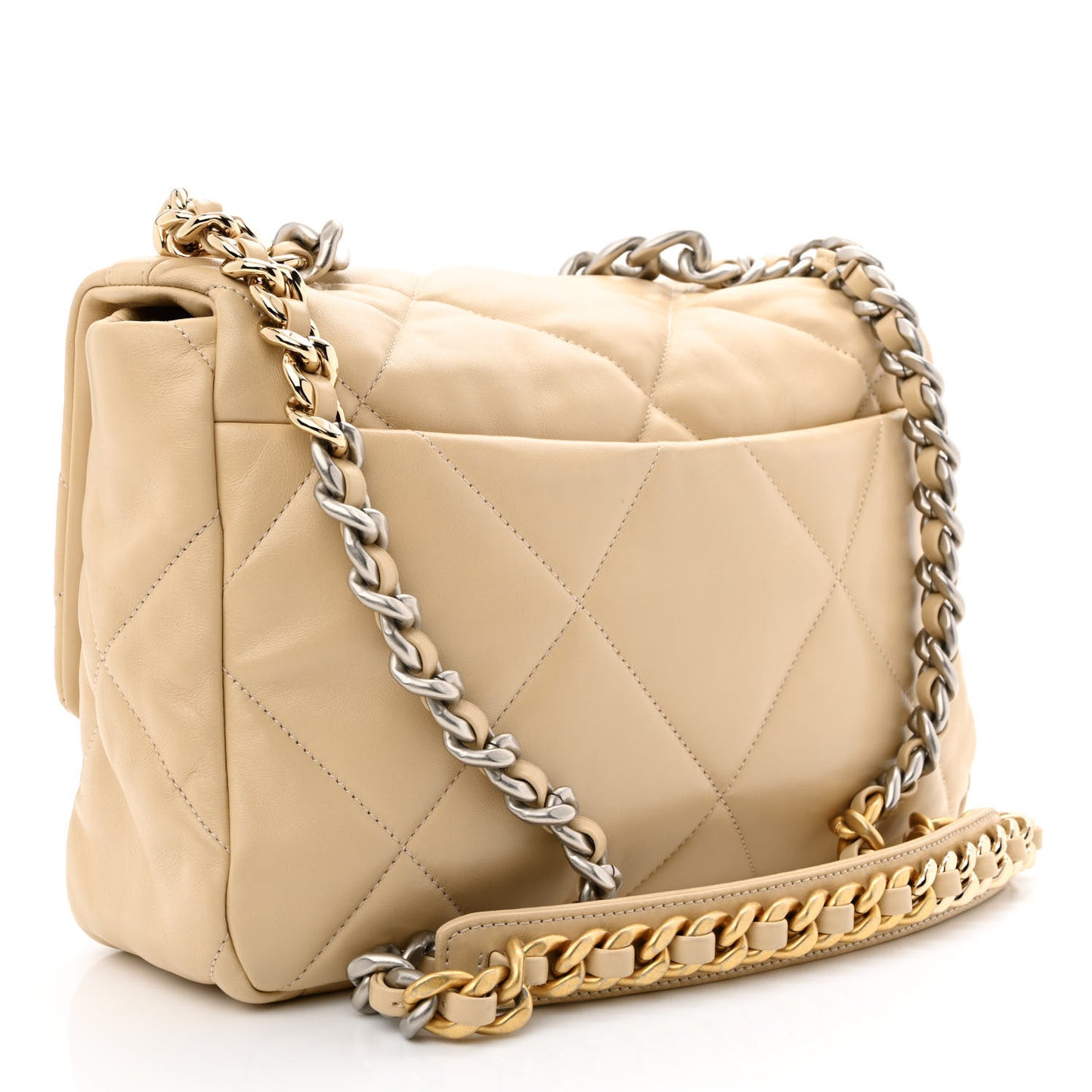 Lambskin Quilted Large Chanel 19 Flap Beige