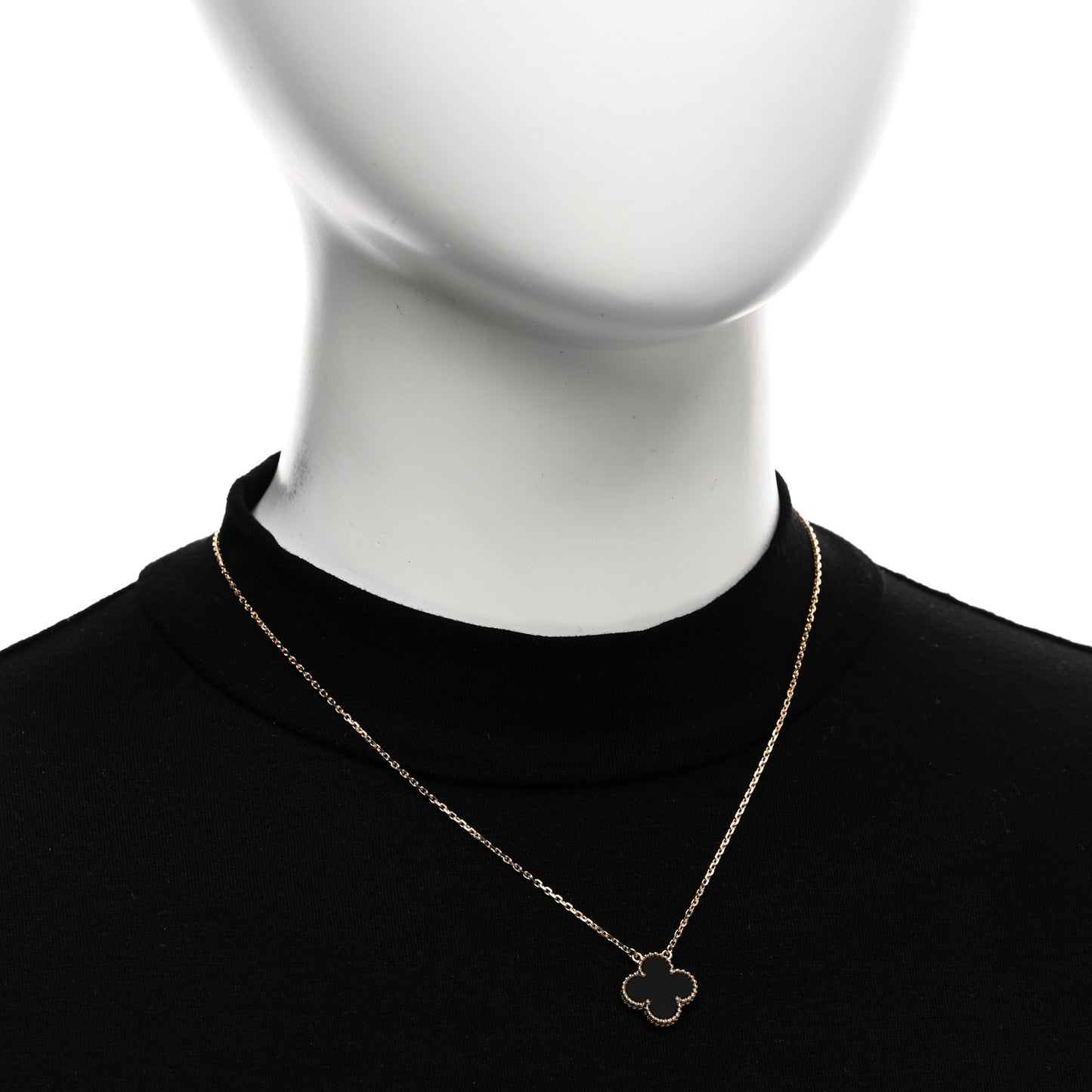 18K Yellow Gold Black Onyx Vintage Alhambra Pendant Necklace