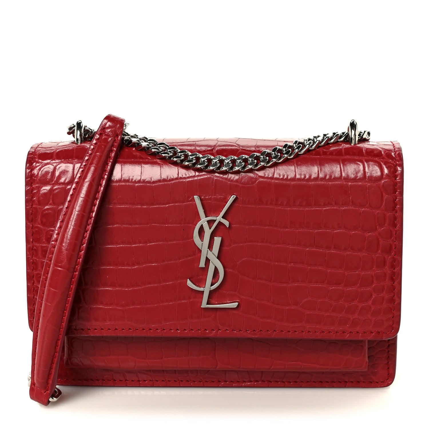 Saint Laurent Calfskin Crocodile Embossed Medium Monogram Sunset