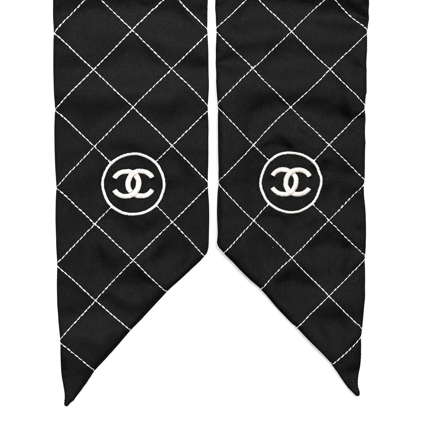 Silk Embroidered CC Bandeau Scarf Black White