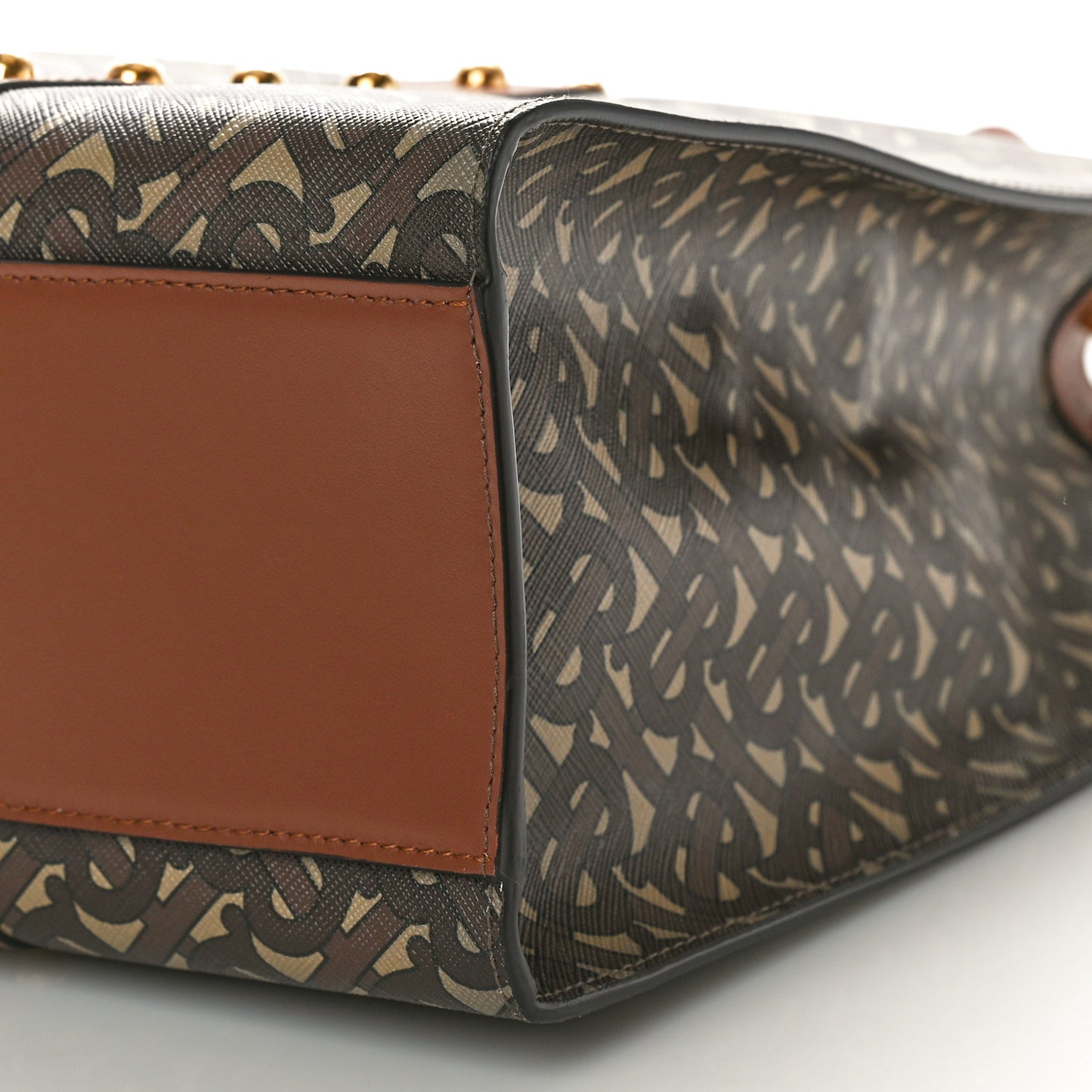 E-Canvas Monogram Studded Small Book Tote Tan Tan
