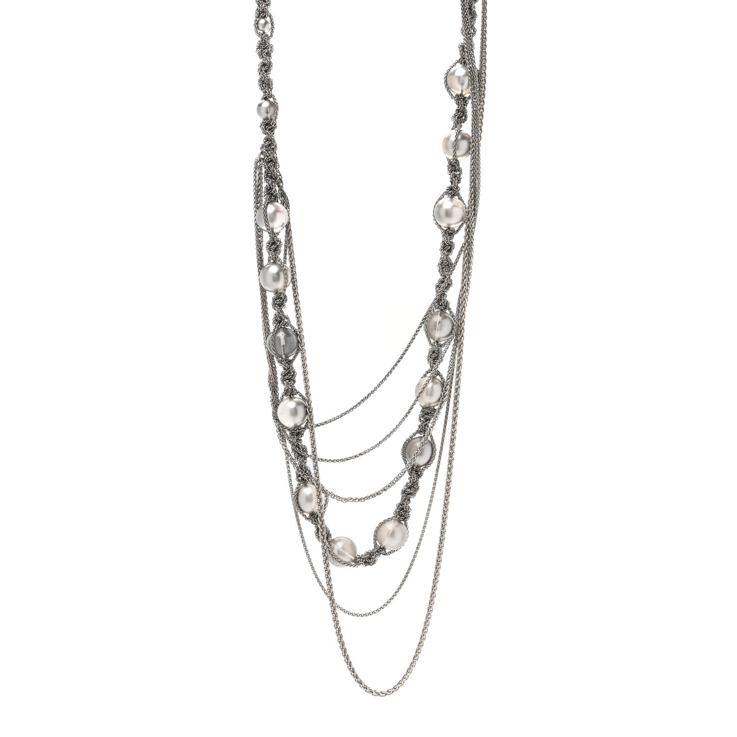 Chanel Crystal Pearl Multi Strand Chain CC Long Necklace  Silver 1 of 5