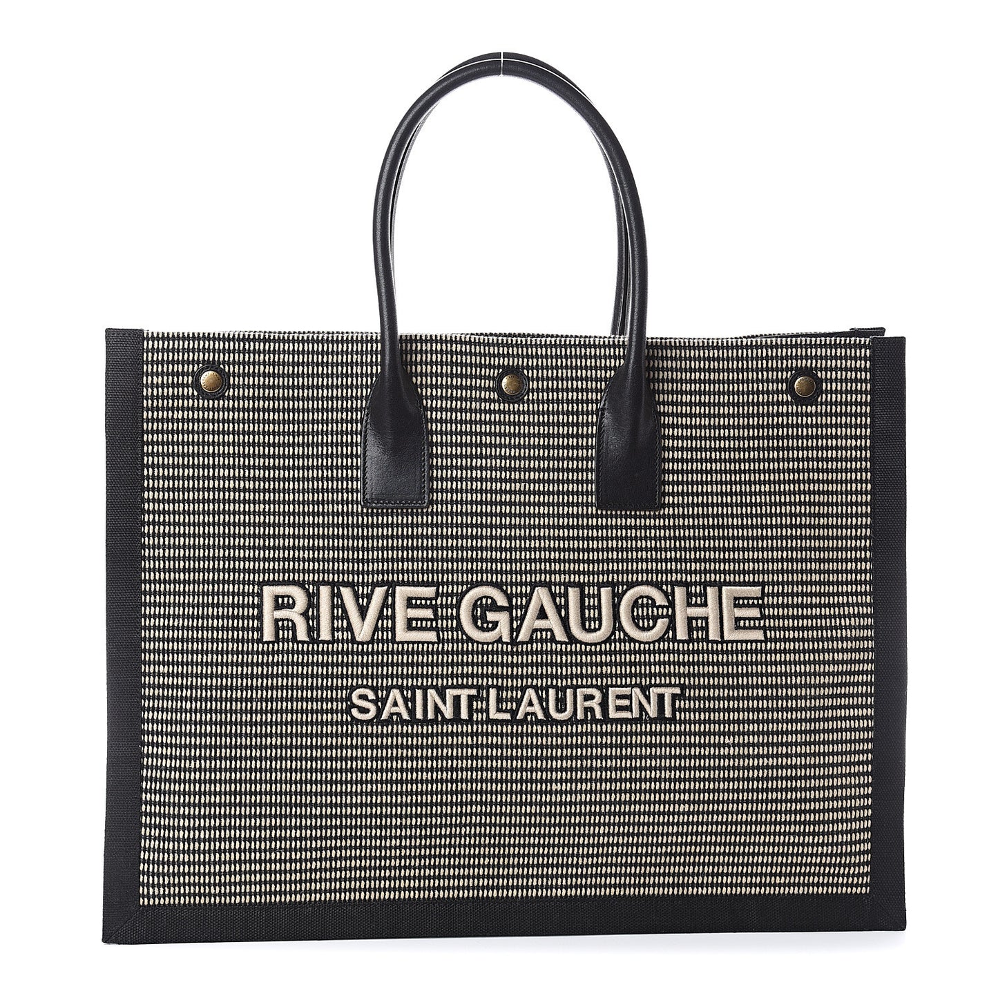 Embroidered Cotton Linen Rive Gauche Noe Tote Black Beige