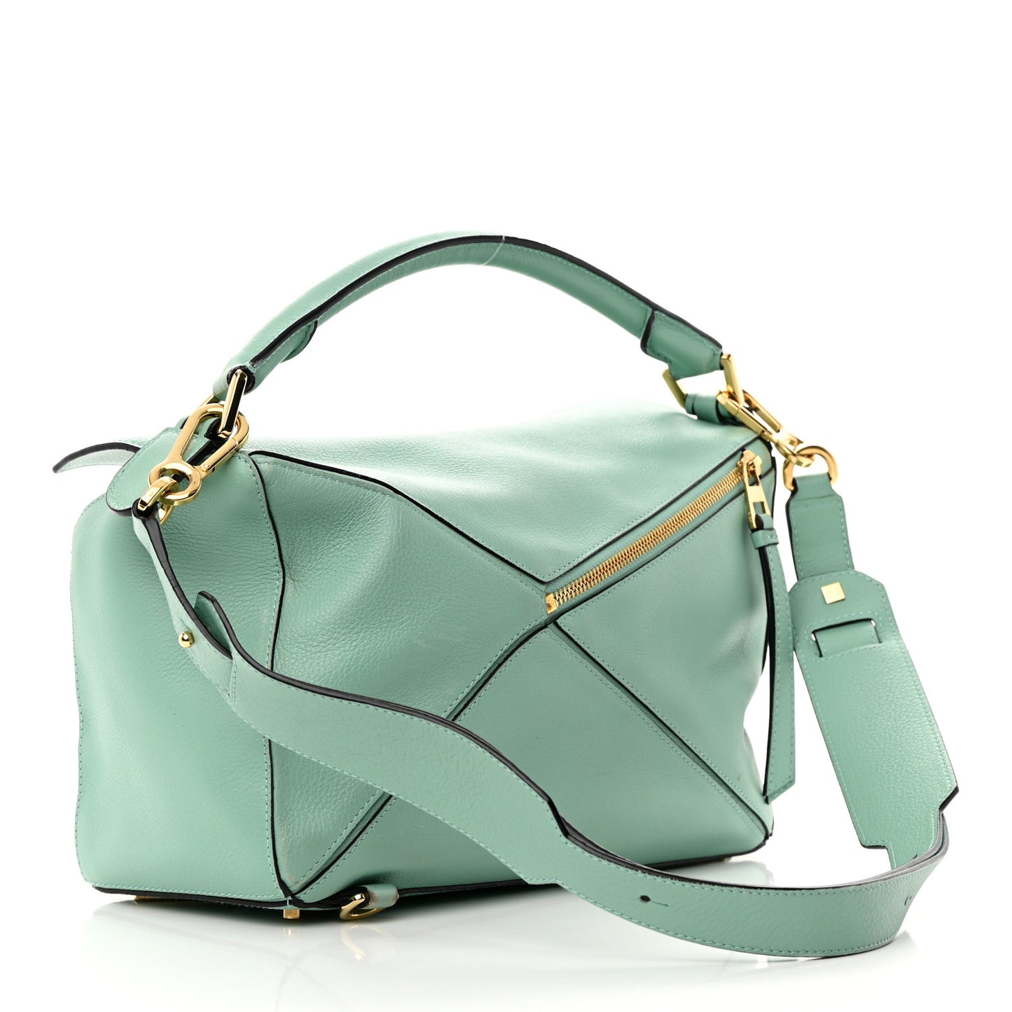 Calfskin Medium Puzzle Bag Sea Water Green