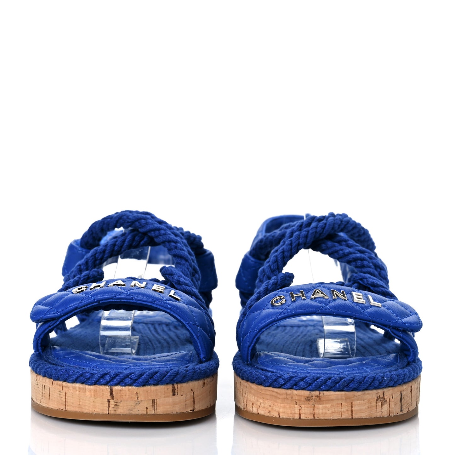 Cord Lambskin Quilted Logo Sandals 37 Blue