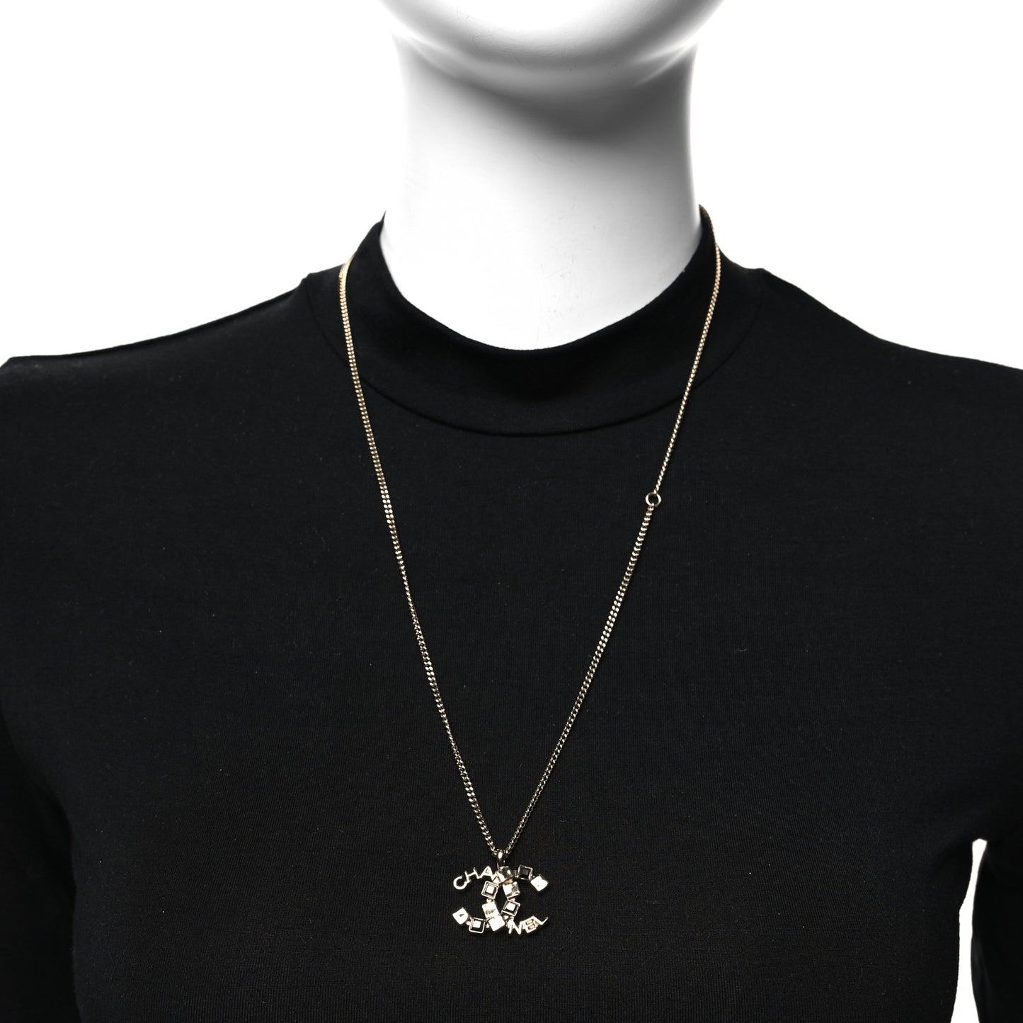 Baguette Crystal Logo CC Necklace Grey Gold