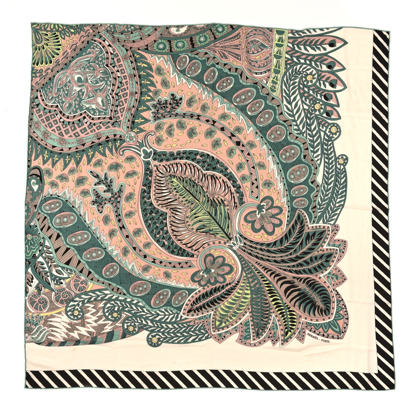 Cashmere Silk Le Jardin De La Maharani Recadre Shawl 140 White Vert Amande Beige Rose