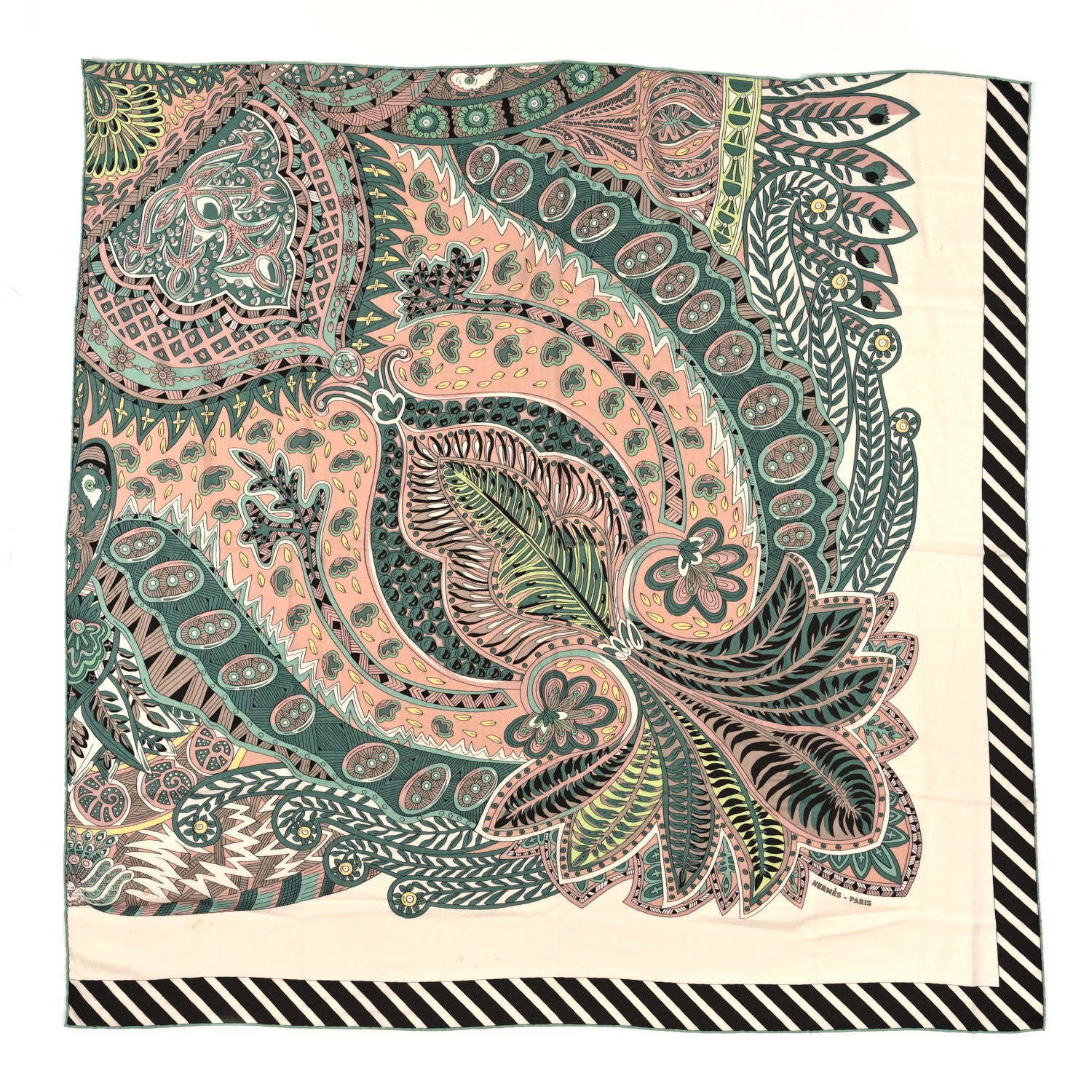 Hermes Cashmere Silk Le Jardin De La Maharani Recadre Shawl 140 White Vert Amande Beige Rose 1 of 4