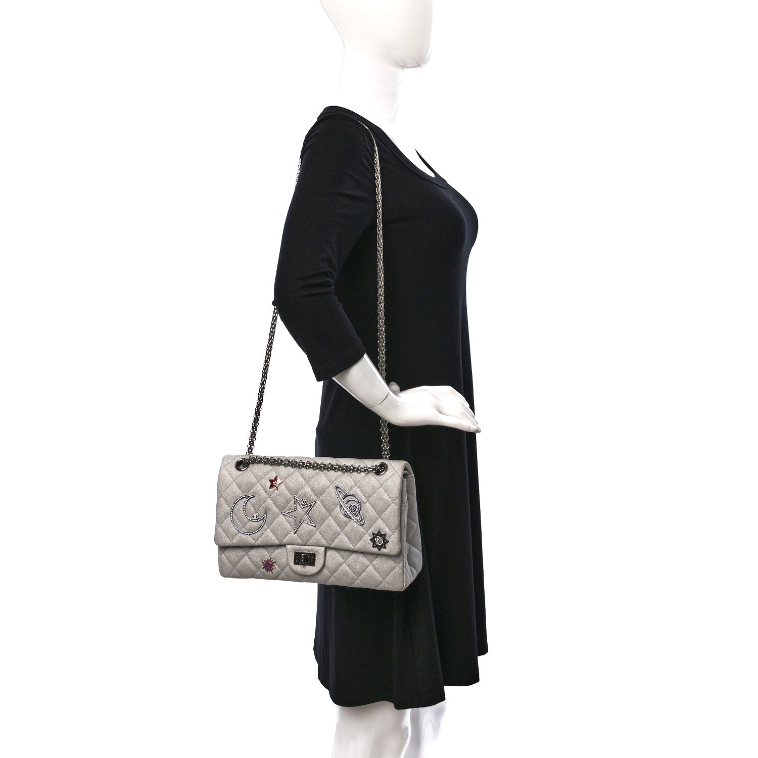 Chanel Metallic Canvas Space Charms 2.55 Reissue 226 Flap Silver 2 of 13