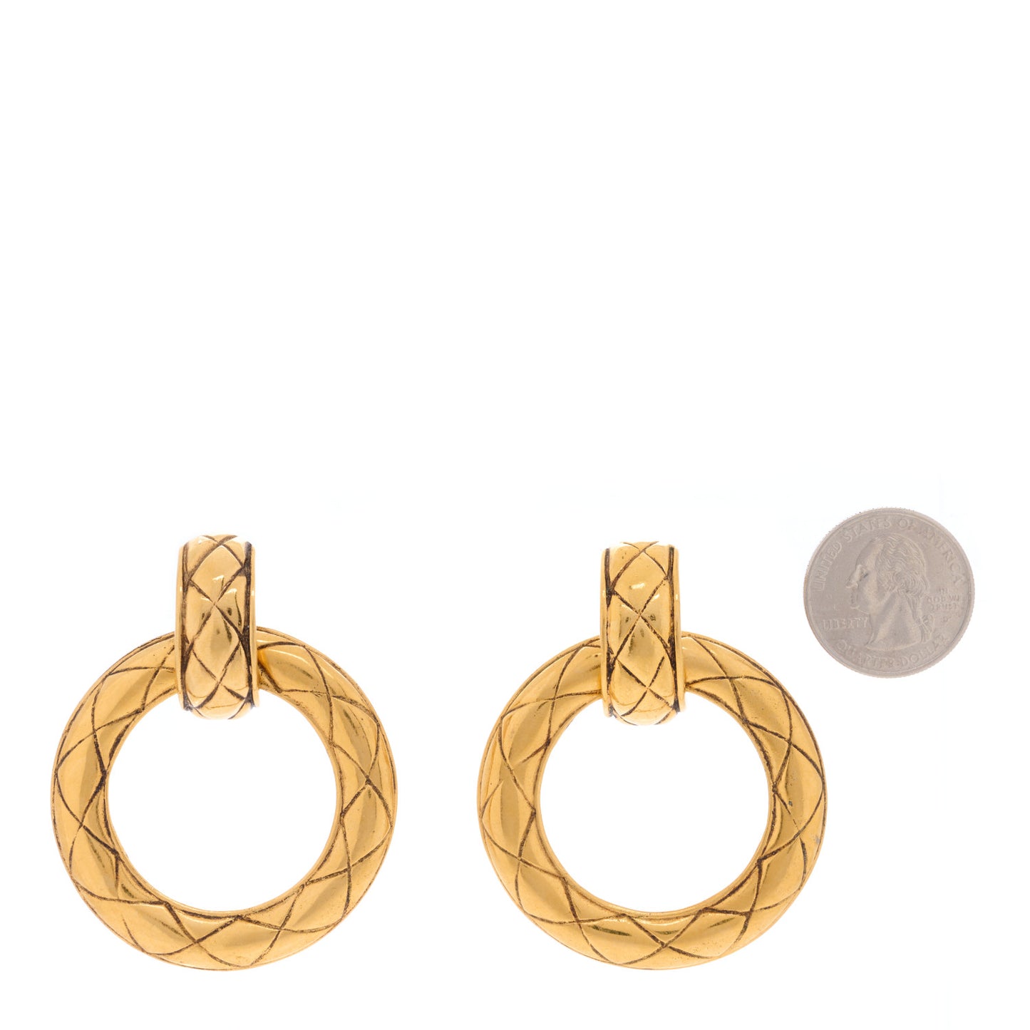 Quilted Hoop Clip On Earrings Gold