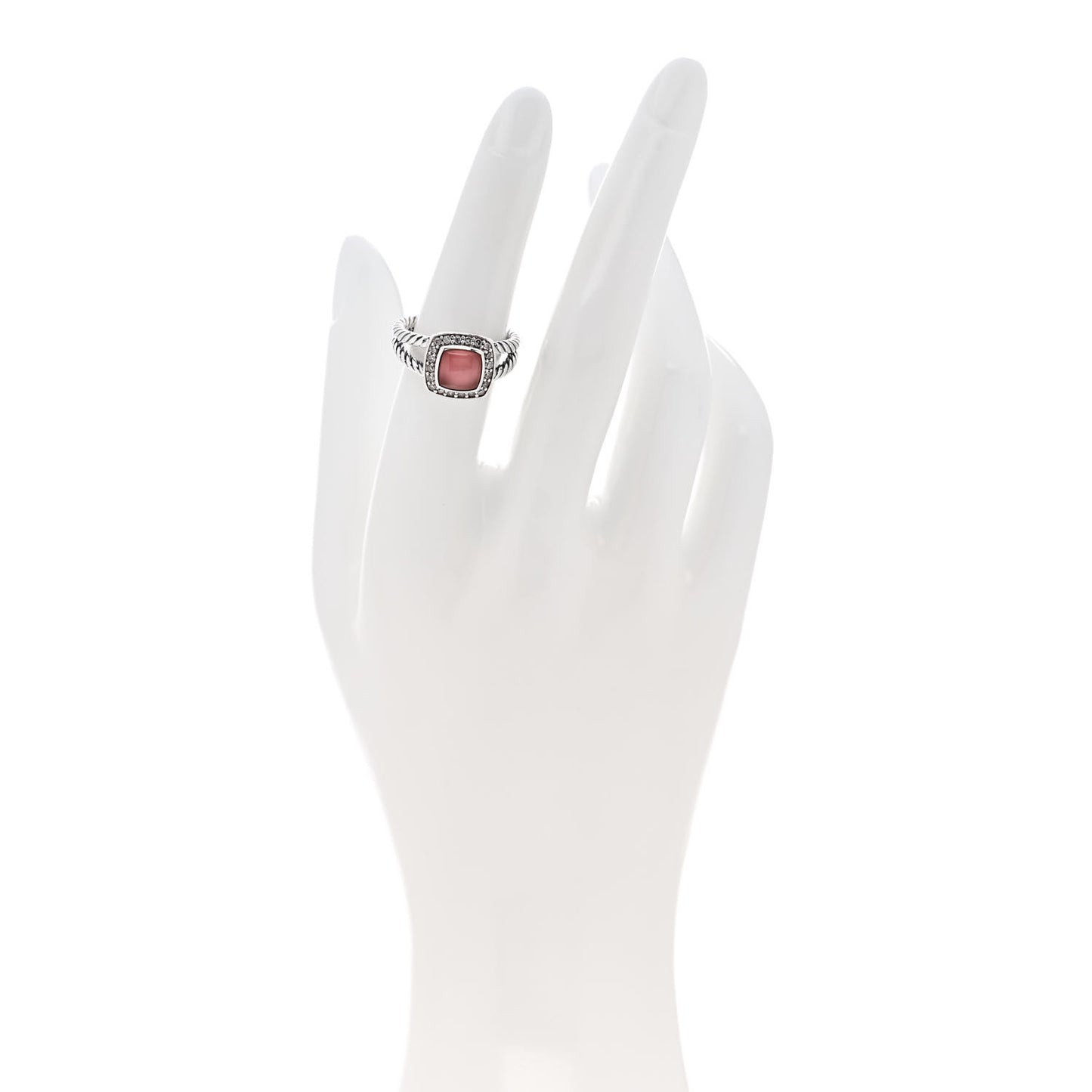 Sterling Silver Diamond Rose Quartz 7mm Petite Albion Ring 52 6