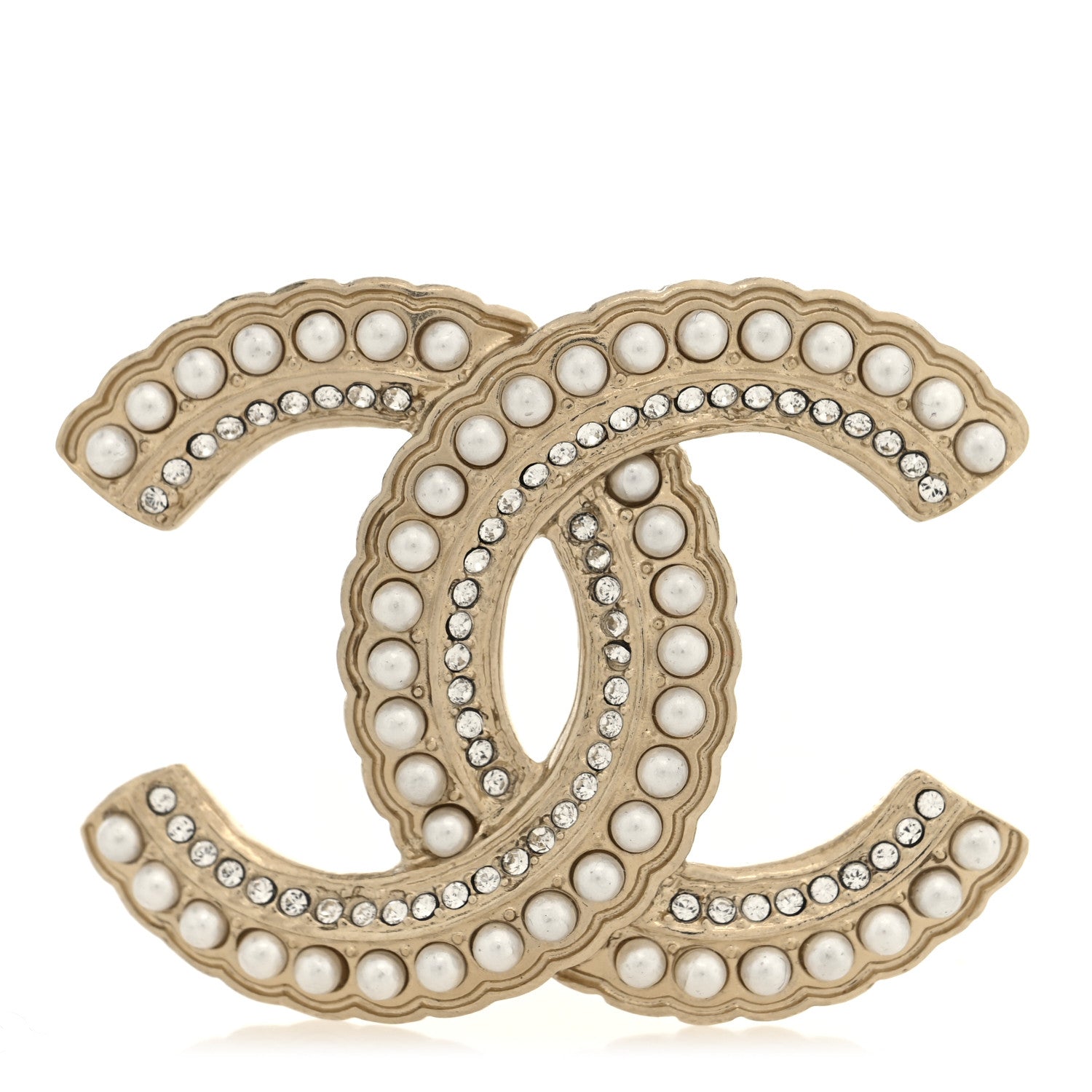 Chanel Pearl Crystal Queen of France CC Brooch Gold 1850068