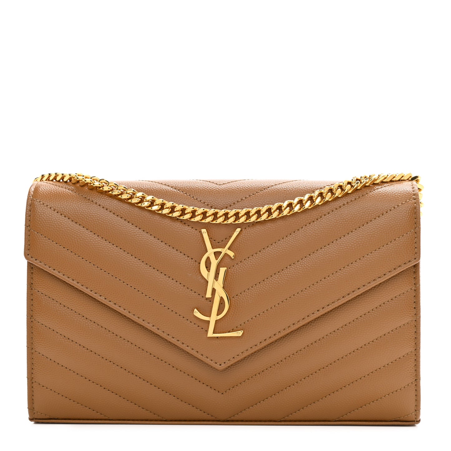 Grain De Poudre Matelasse Chevron Monogram Chain Wallet Dark Natural