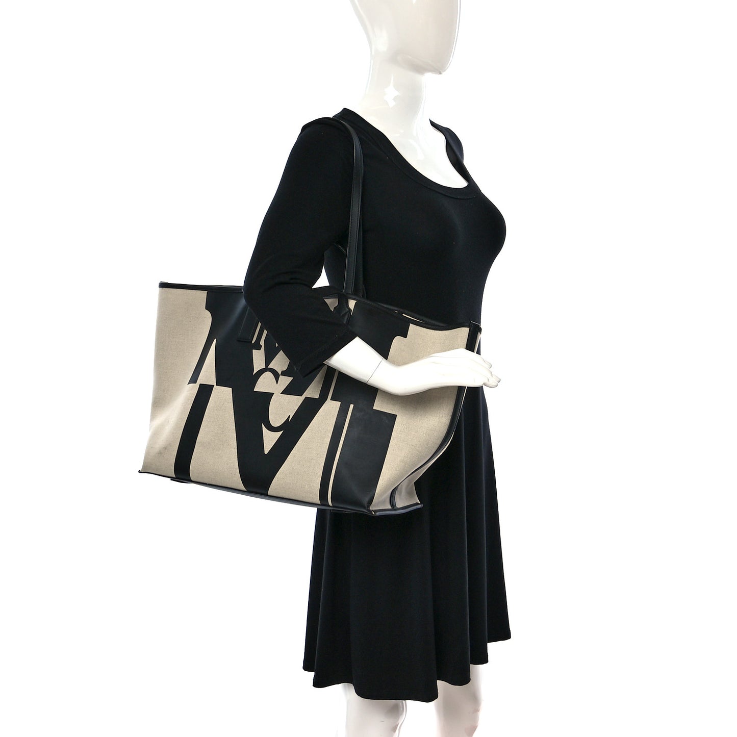 Canvas Glitch Logo Medium Aren Shopper Tote Black White