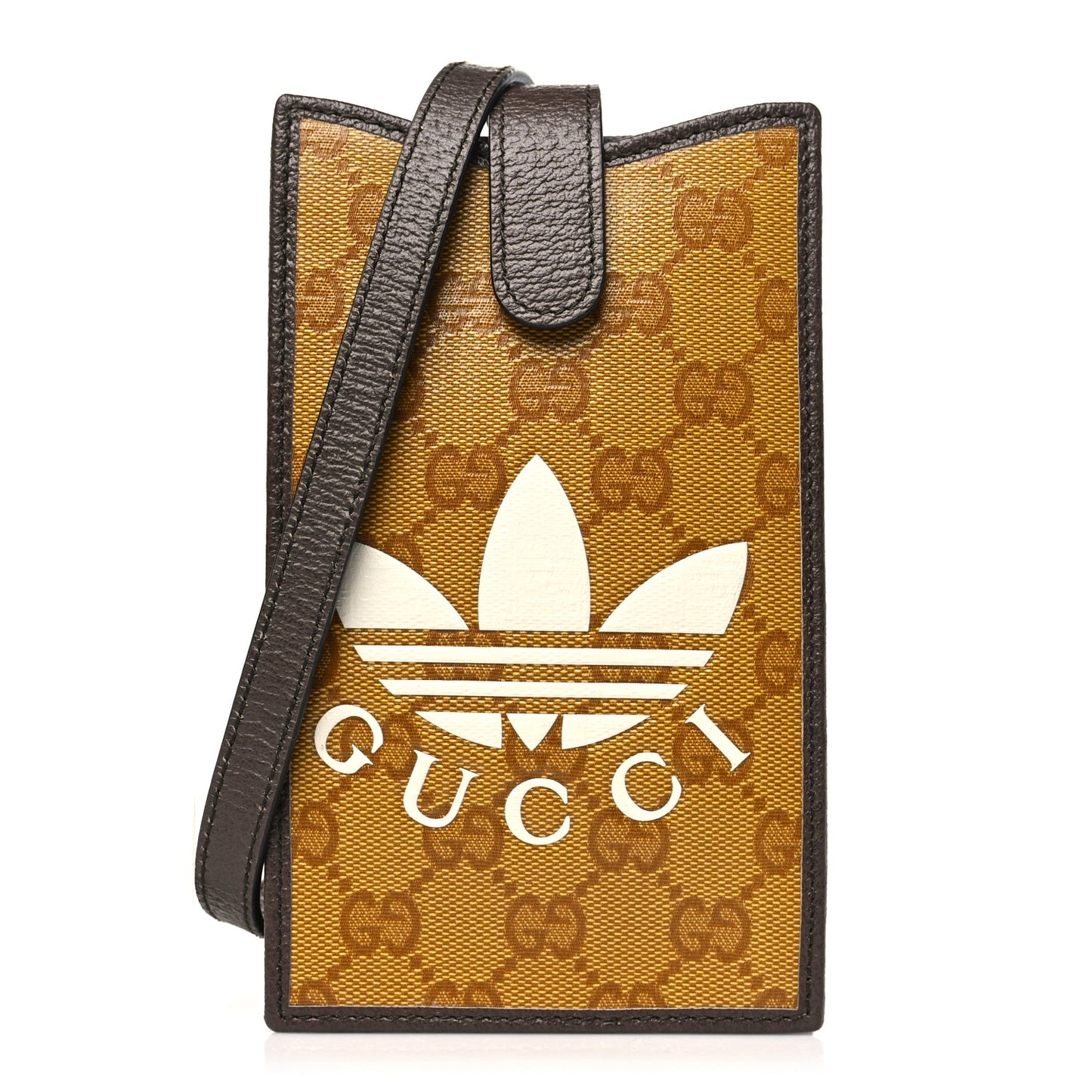 X ADIDAS Crystal Vintage Monogram Textured Dollar Calfskin Trefoil Logo Phone Crossbody Bag Mid Natural Nut Off White New Acero