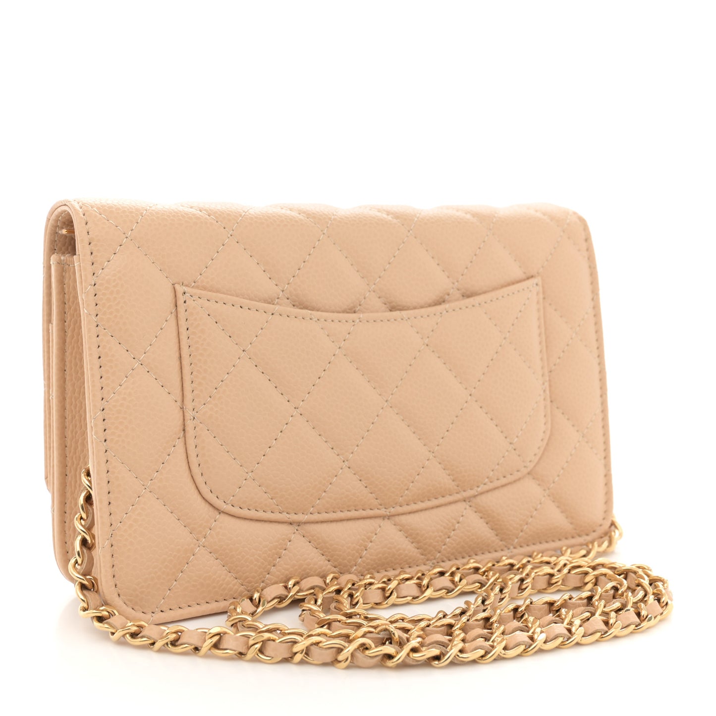 Caviar Quilted Wallet on Chain WOC Beige