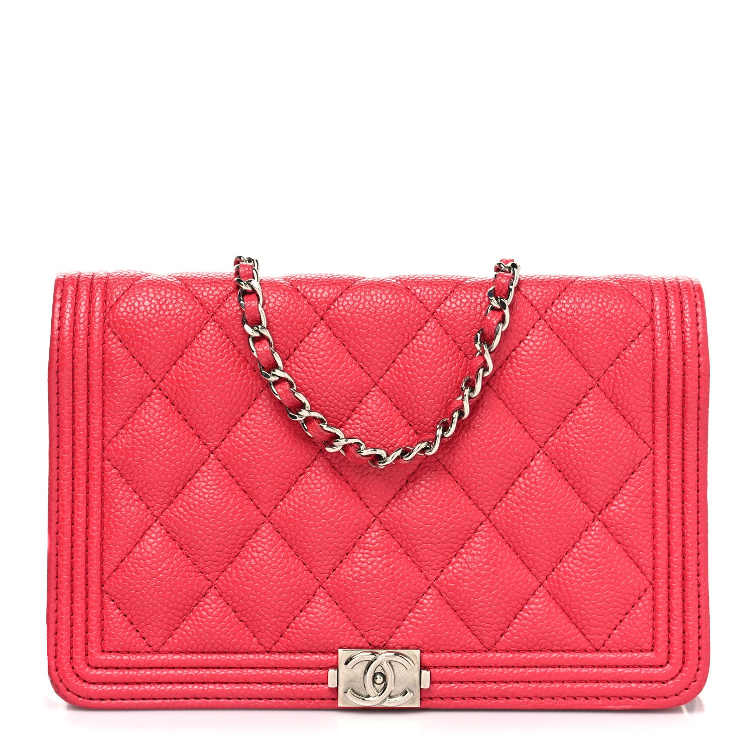 Chanel Caviar Quilted Boy Wallet On Chain WOC Fuchsia 1 of 14