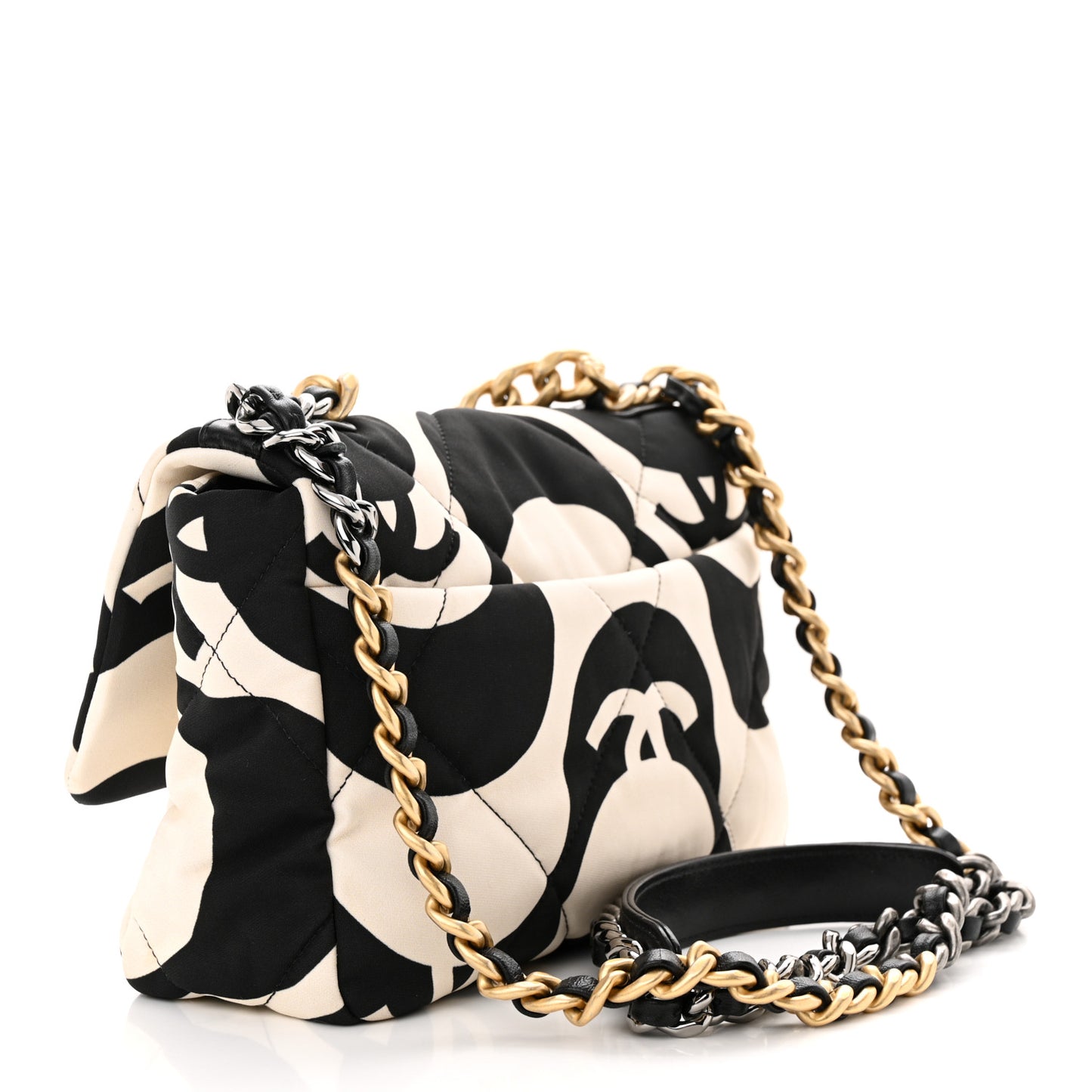 Fabric Printed Medium Chanel 19 Flap Black Ecru