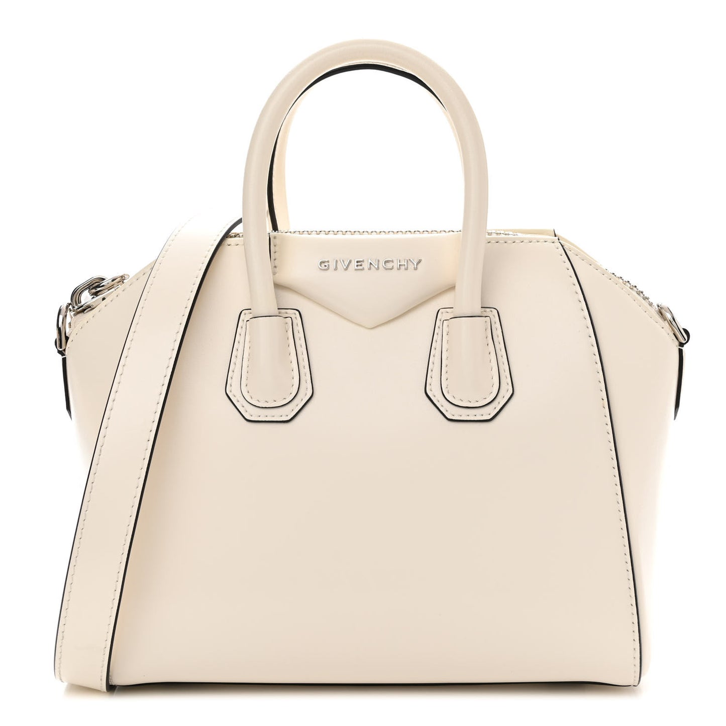 Crinkled Patent Calfskin Mini Antigona Ivory