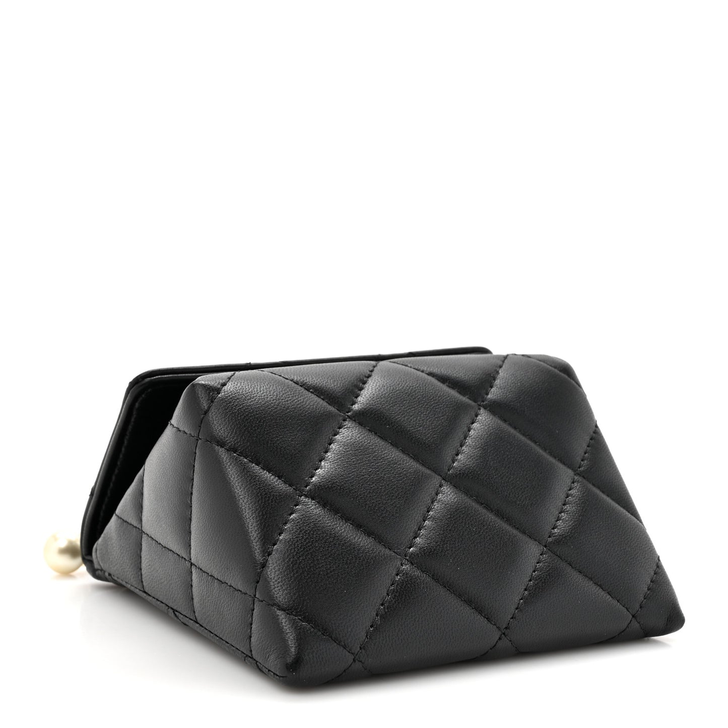 Lambskin Quilted Pearl Pyramid Clutch With Chain Black