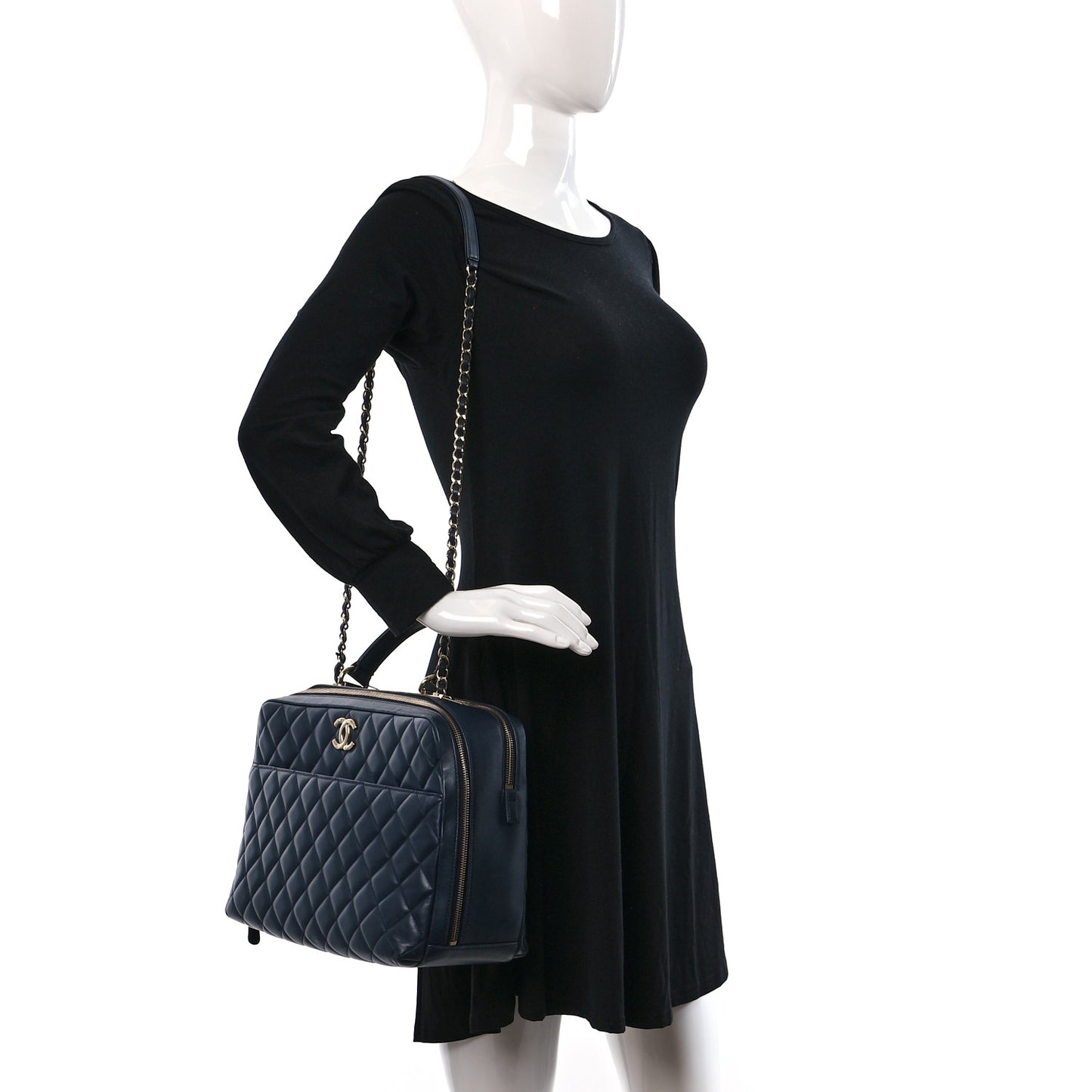 Lambskin Quilted Large Trendy CC Bowling Bag Blue