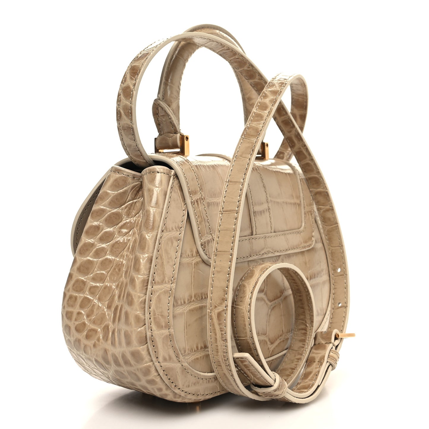 Calfskin Crocodile Embossed Greca Goddess Mini Top Handle Bag Grey