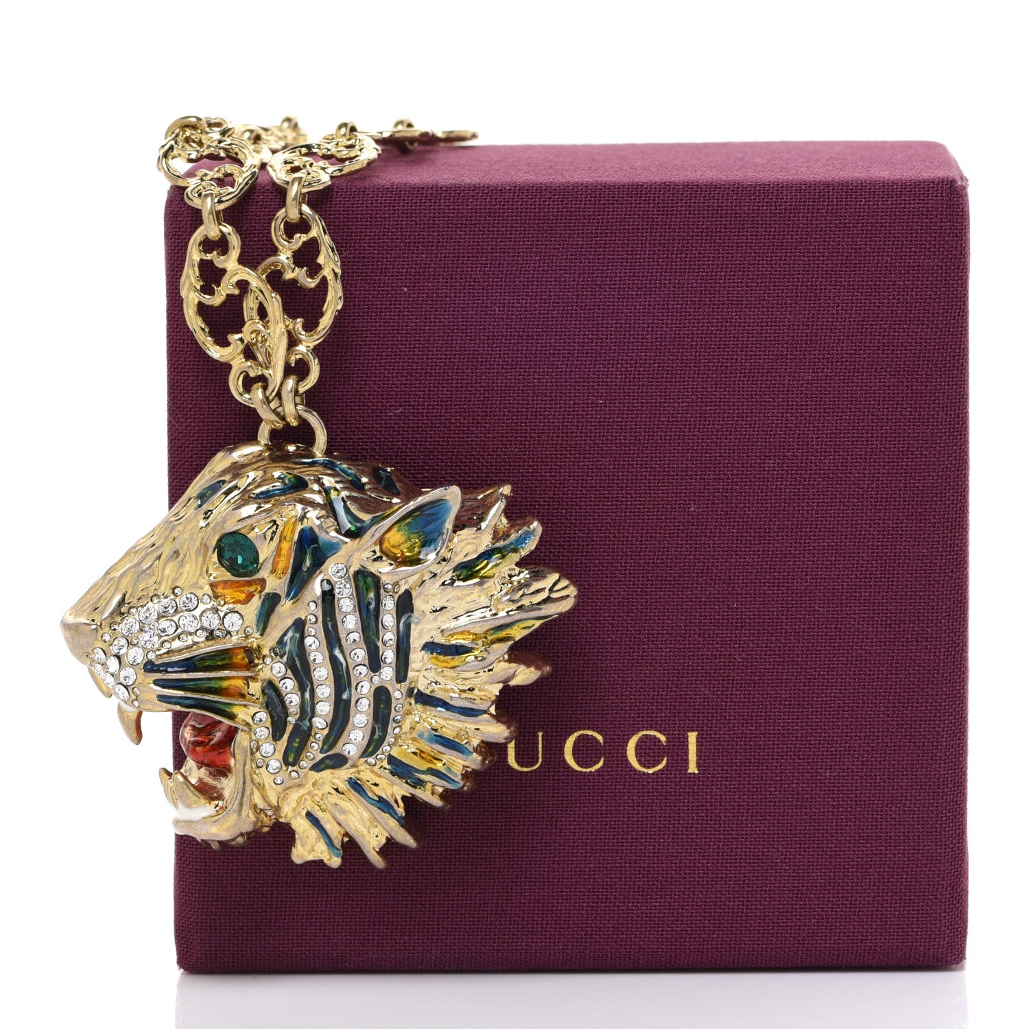 Gucci Metal Crystal Enamel Rajah Necklace Gold Blue 7 of 7