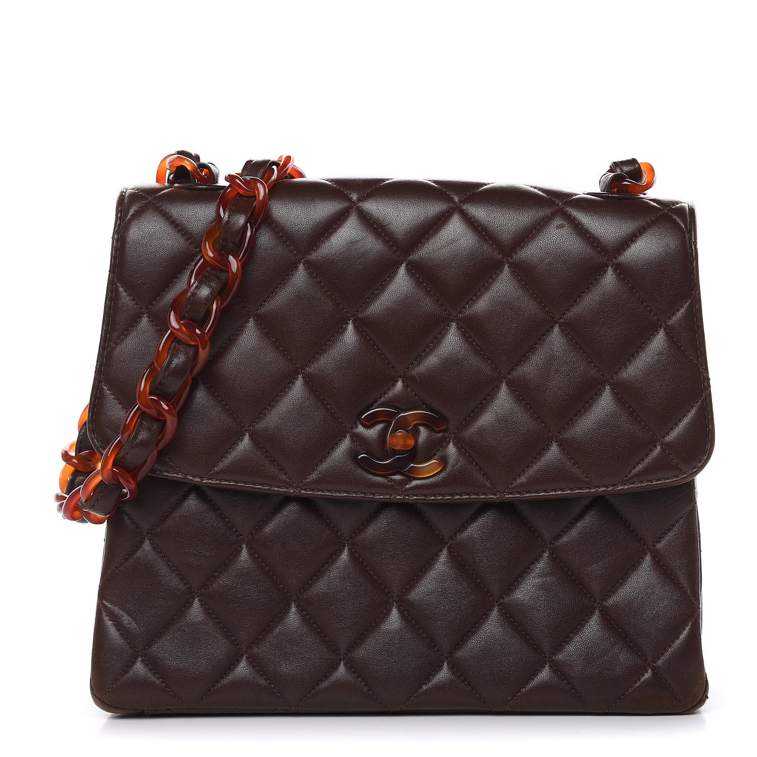 CHANEL ブラウン レザー ケース Chanel Lambskin Tortoise Square Chain Flap Brown 473579 – FASHIONPHILE