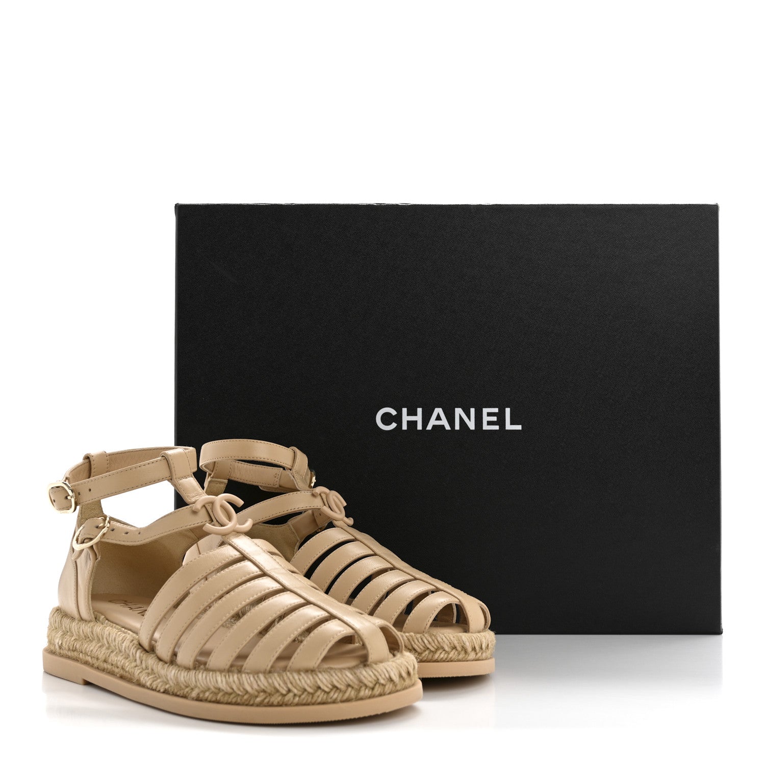 Chanel Lambskin Espadrille Sandals 36 Beige 10 of 10