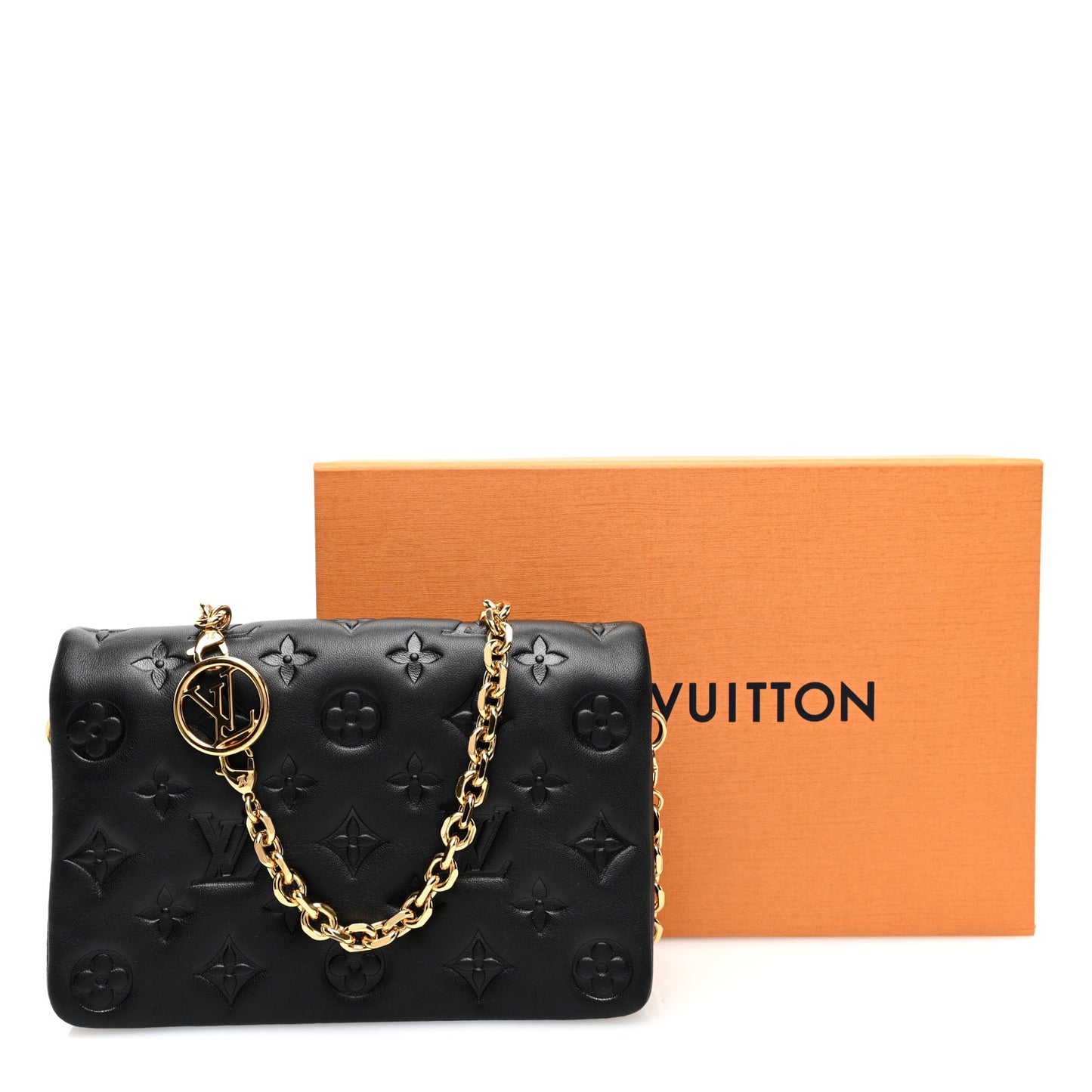 Lambskin Embossed Monogram Pochette Coussin Black