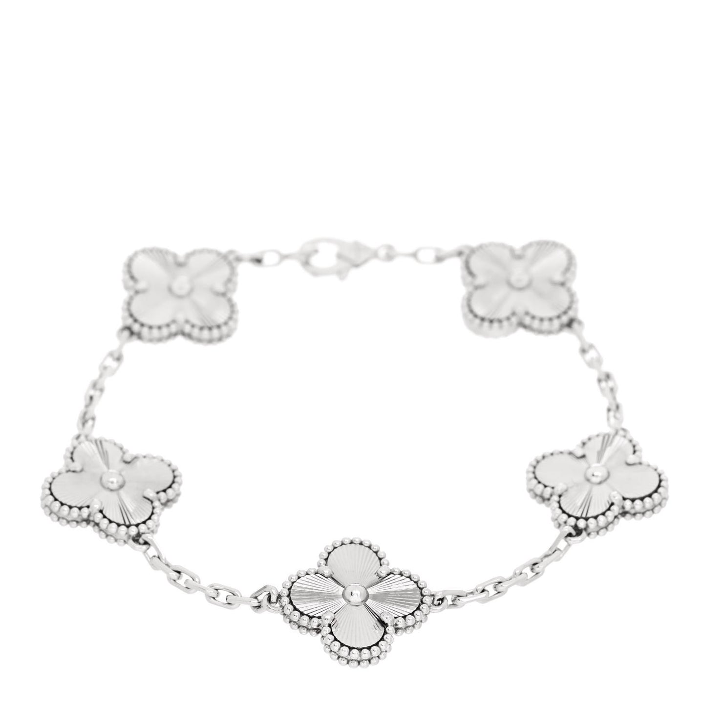 18K White Gold 5 Motifs Guilloche Vintage Alhambra Bracelet