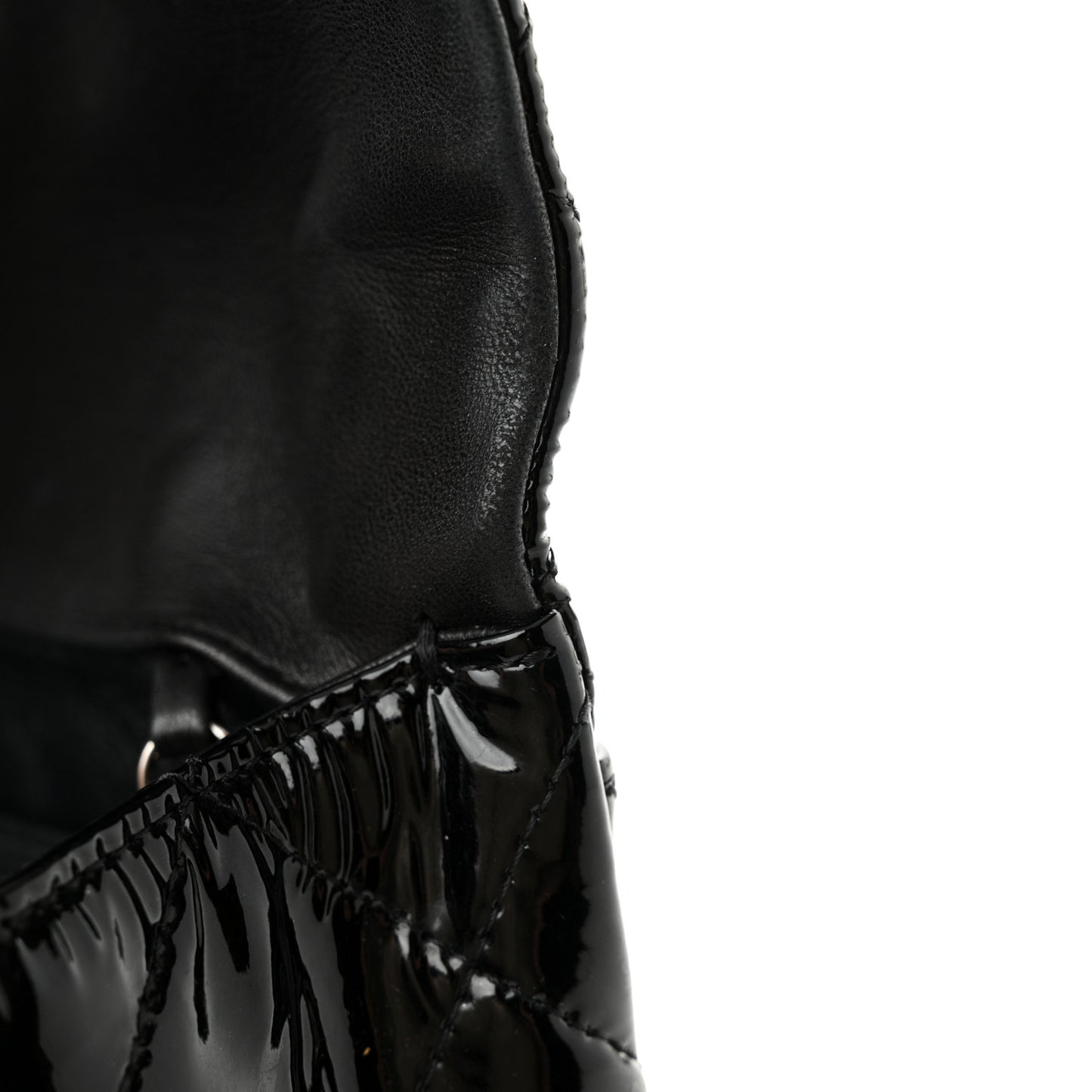 Patent Quilted Clutch with Chain Flap Black
