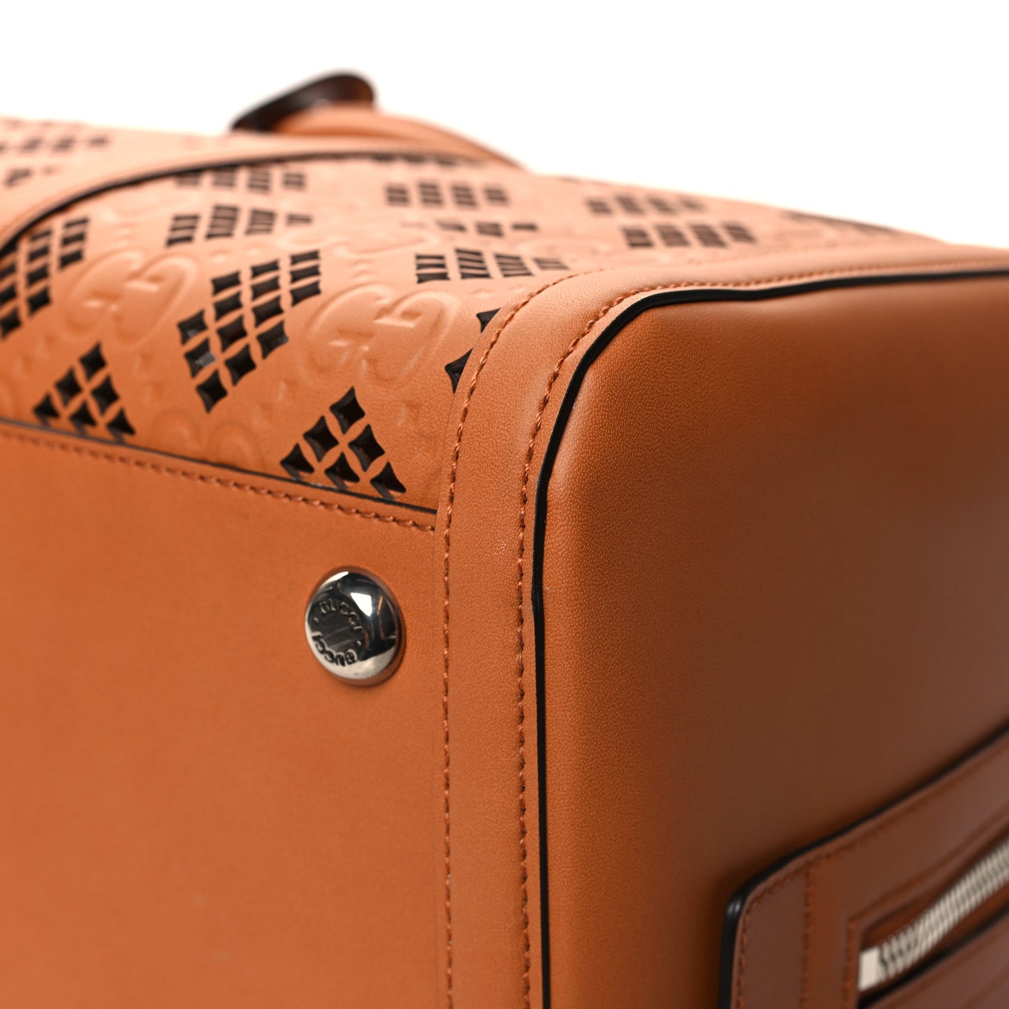 Calfskin Cut Out GG Embossed Medium Duffle Bag Harness Brown