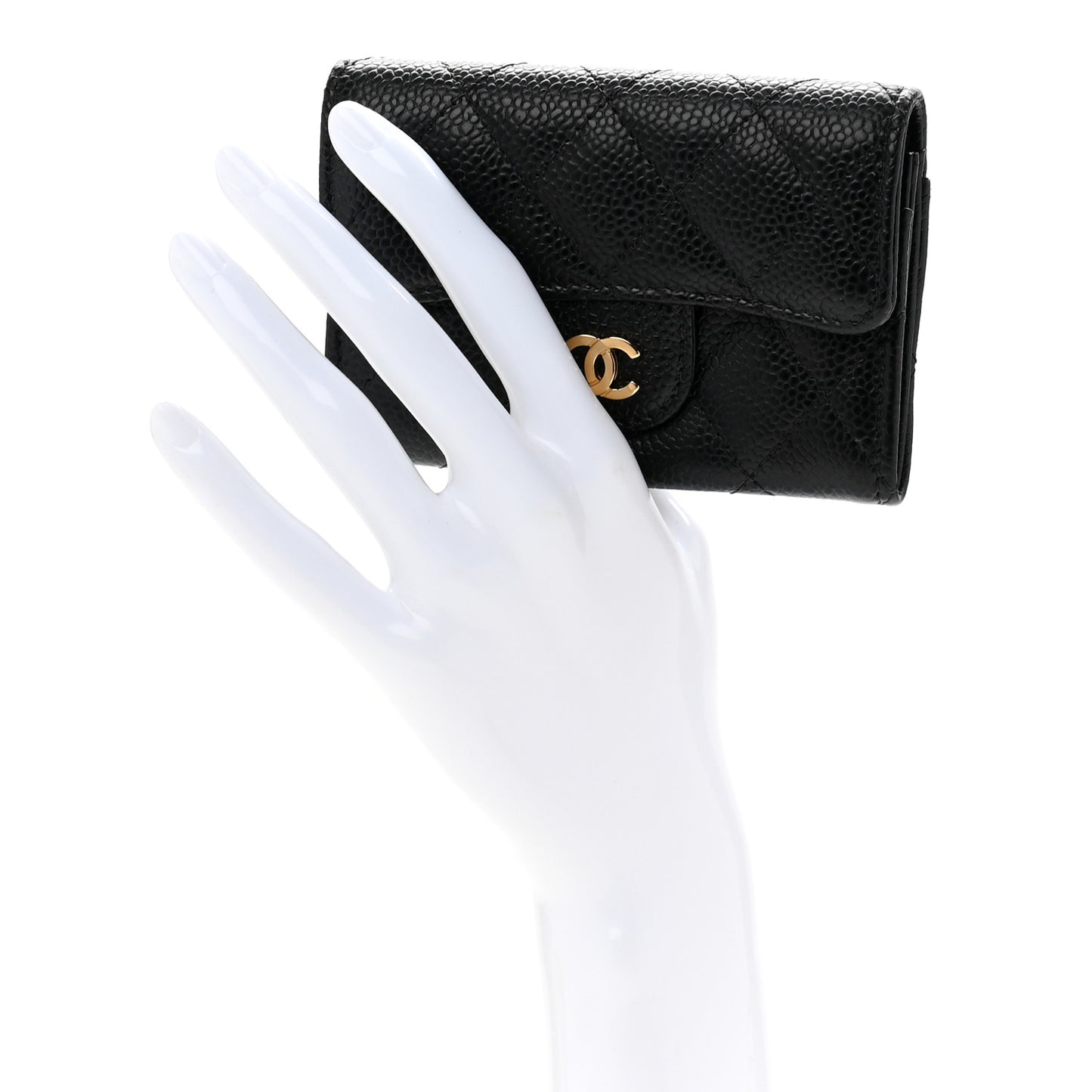 Caviar Quilted Flap Card Holder Wallet Black