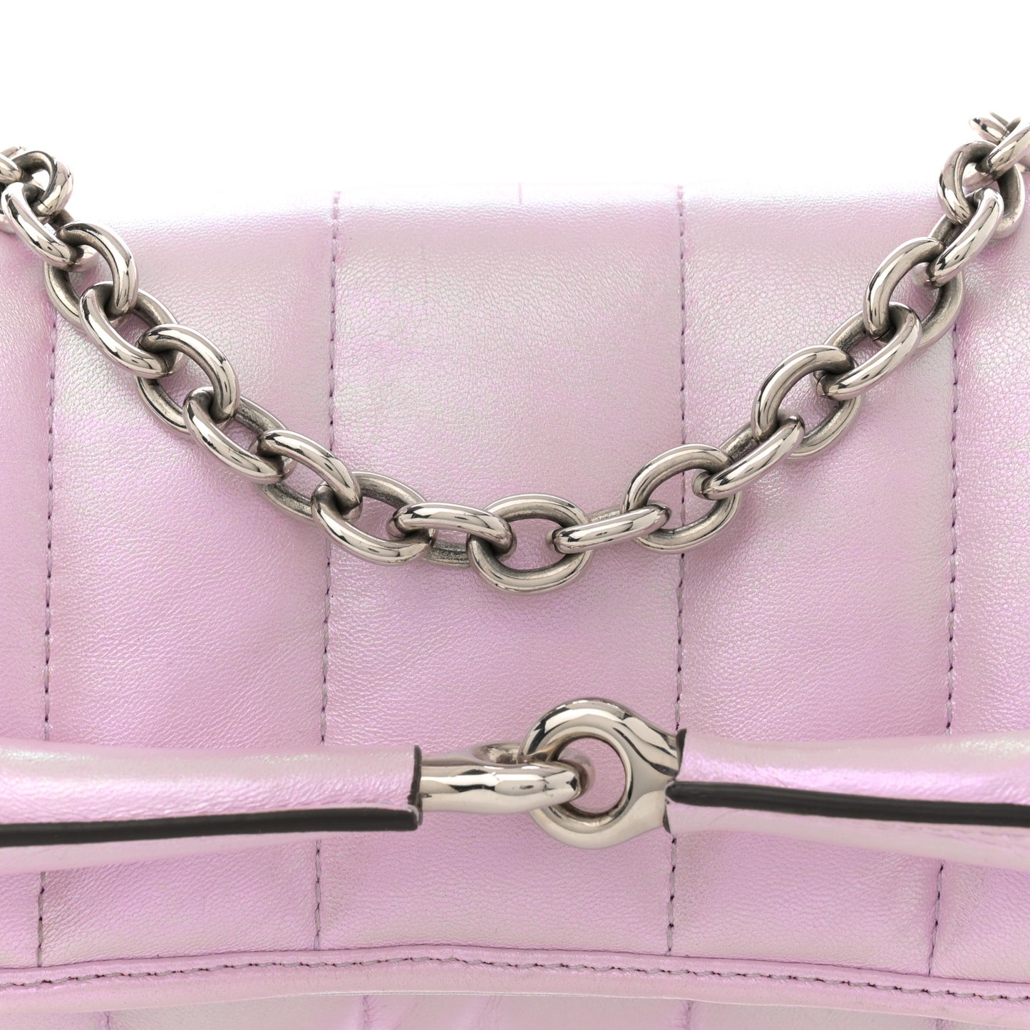 Iridescent Nappa Vertical Matelasse Medium Maxi Horsebit Chain Shoulder Bag Escape Pink
