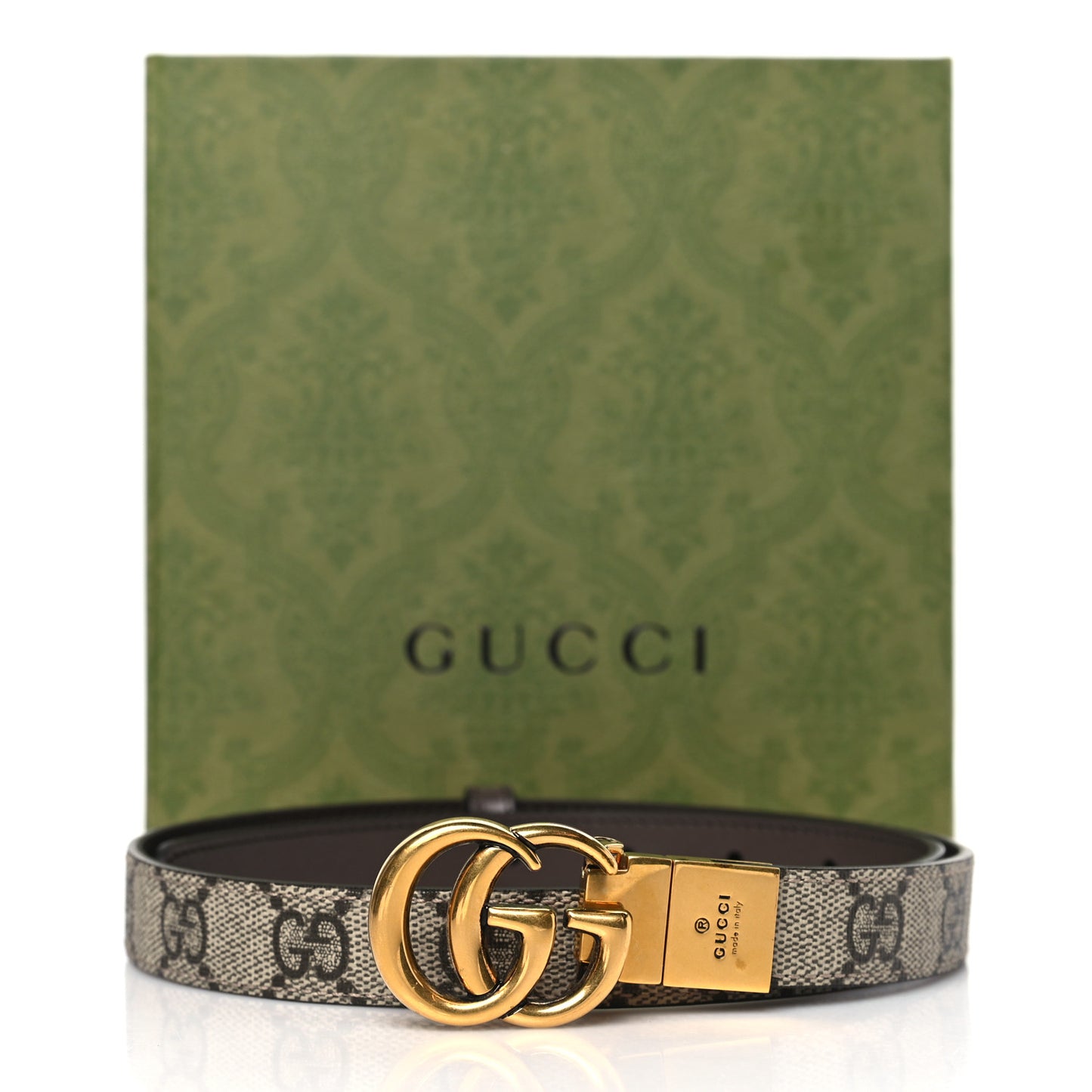 GG Supreme Monogram Plutone Calfskin Double G Reversible 37mm Belt 70 28 Beige Ebony New Acero