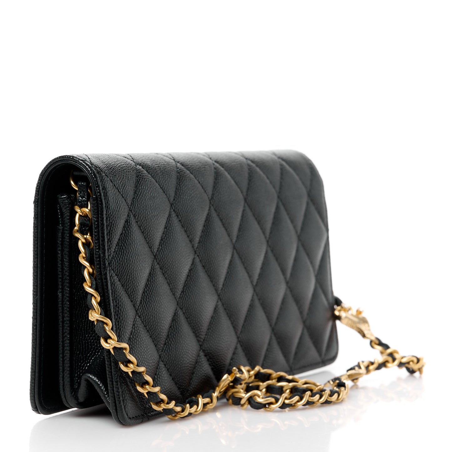 Caviar Quilted Glitter CC Roller Skate Clutch With Chain Black Black