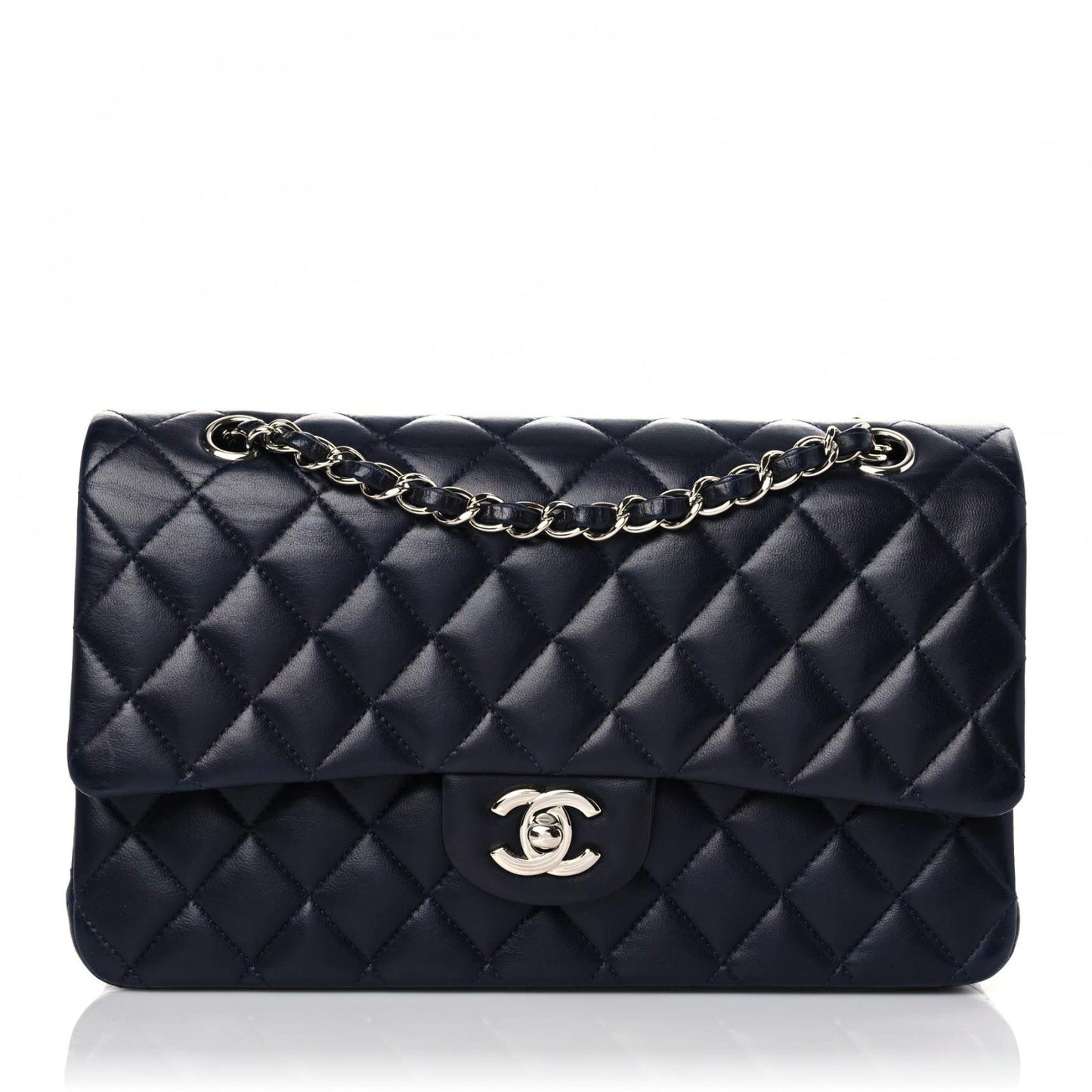 Lambskin Quilted Medium Double Flap Navy