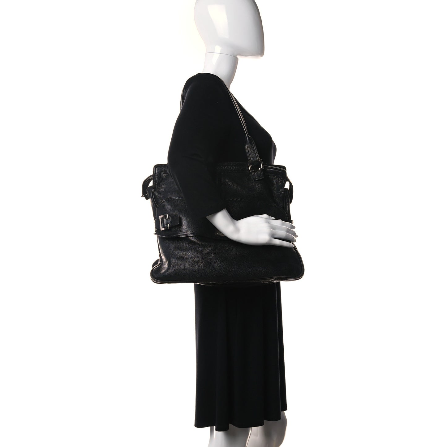 Stone Polished Goatskin Maggie Shoulder Bag Black