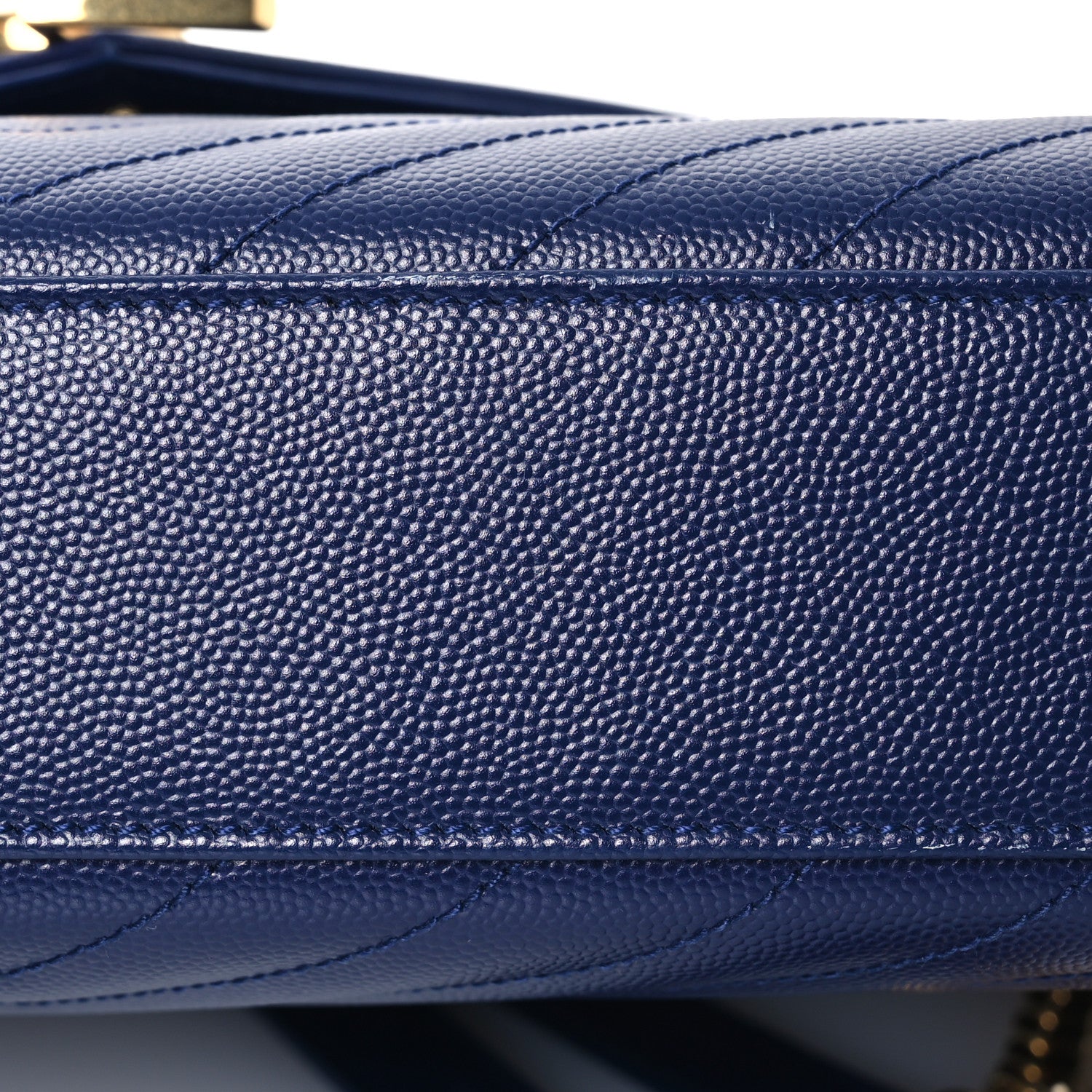 Saint Laurent Grain De Poudre Matelasse Chevron Large Monogram Satchel Navy Blue 12 of 14