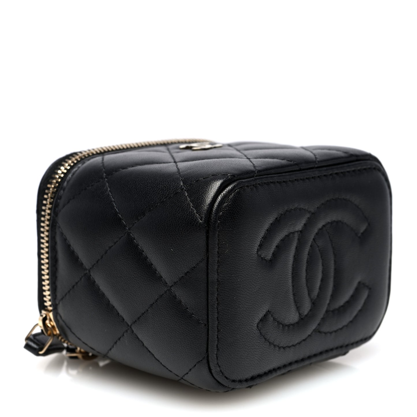 Lambskin Quilted Mini Vanity Case With Chain Black