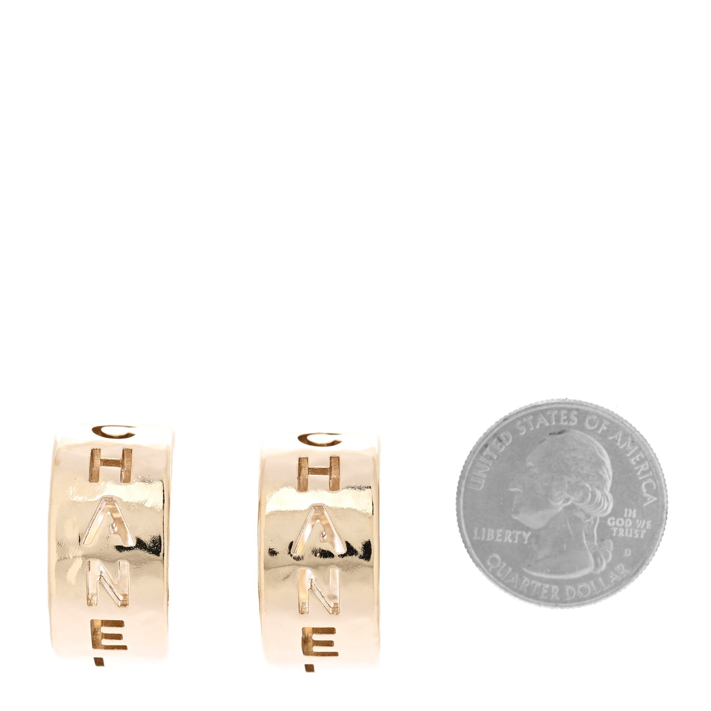 Metal Logo Hoop Clip On Earrings Gold