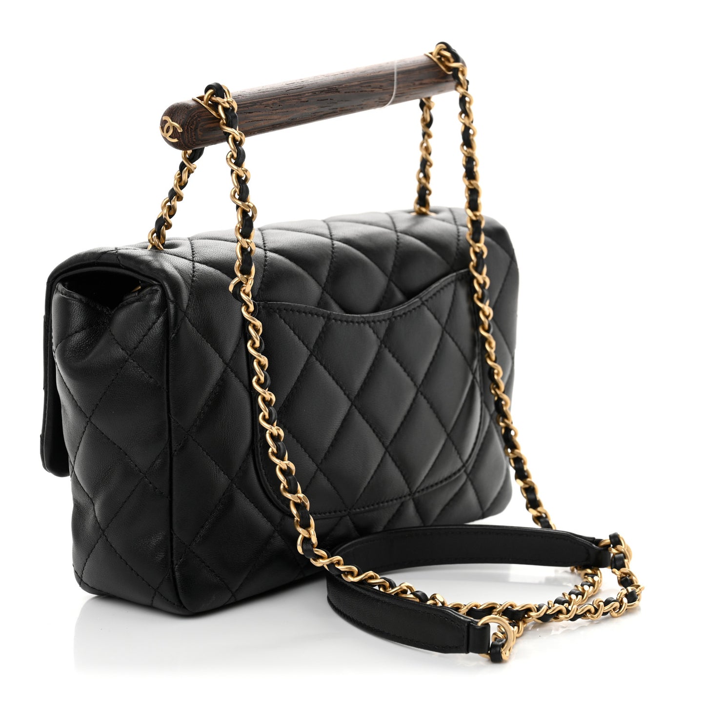Lambskin Quilted Small Wenge Wood Flap Black