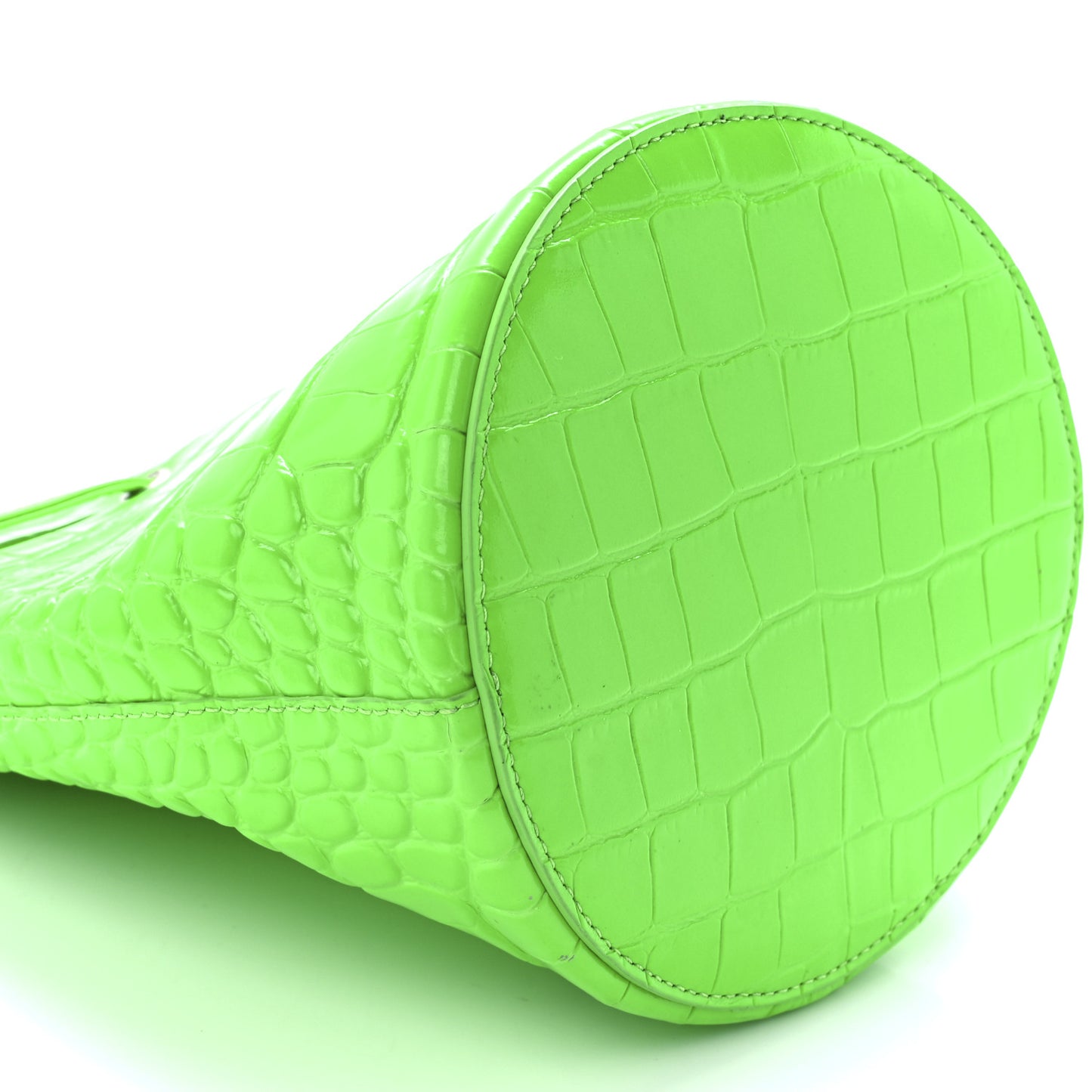 Shiny Calfskin Logo Crocodile Embossed XS Everyday Drawstring Bucket Bag Fluo Green